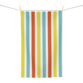 Striped Microfiber Tea Towel — Retro Coastal Blue, Coral & Yellow Kitchen Towel