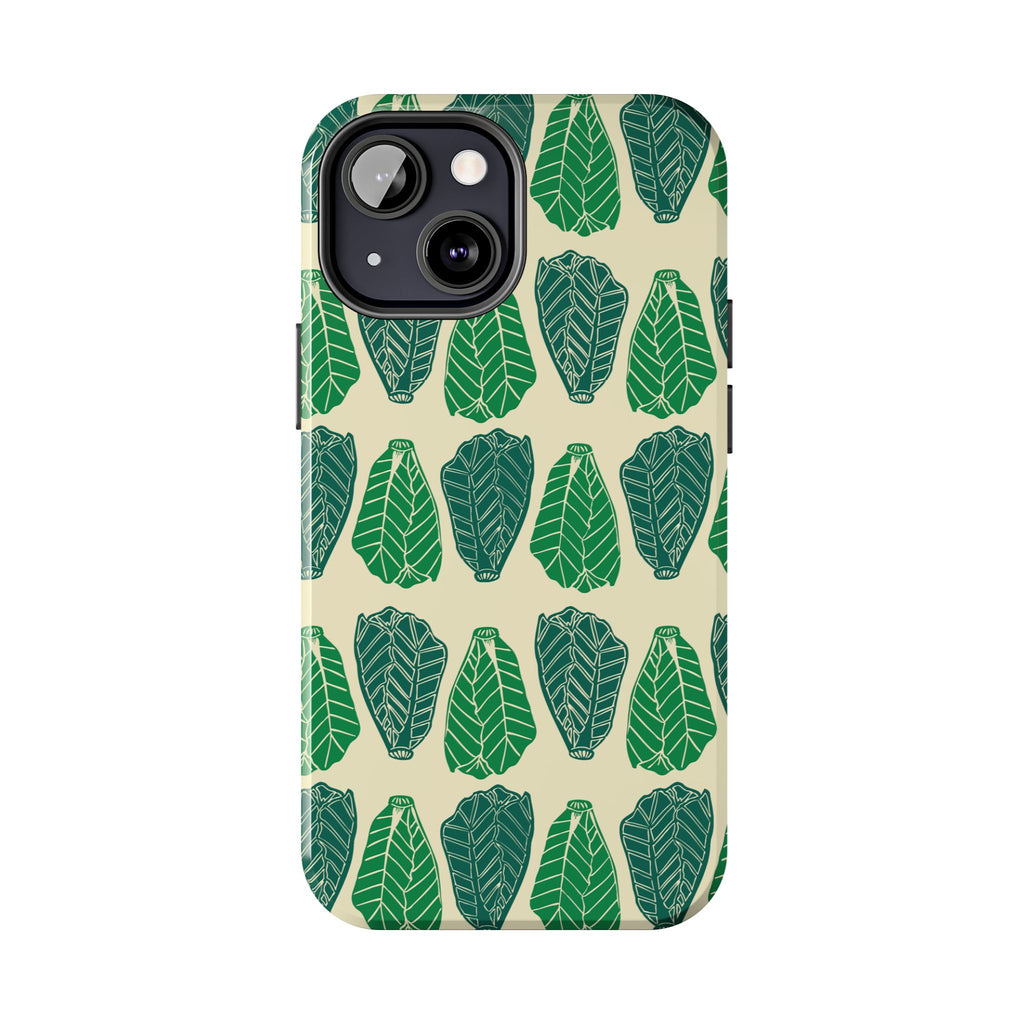 Leaf Pattern Tough Phone Case — Green Botanical Protective Phone Cover