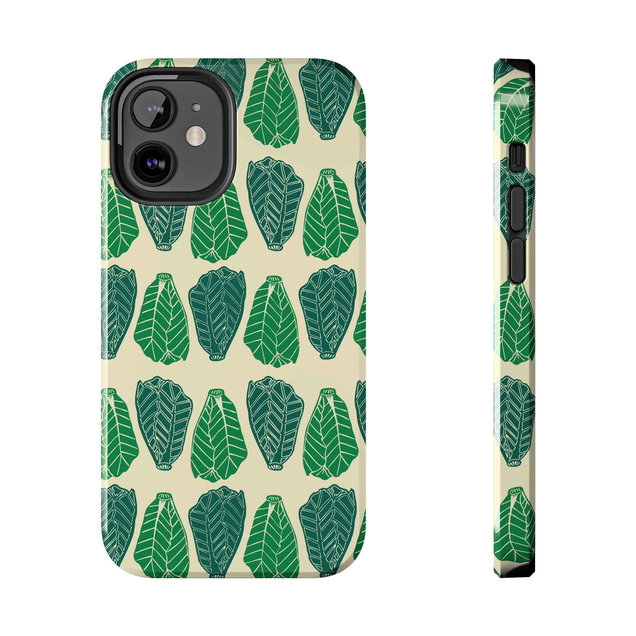 Leaf Pattern Tough Phone Case — Green Botanical Protective Phone Cover