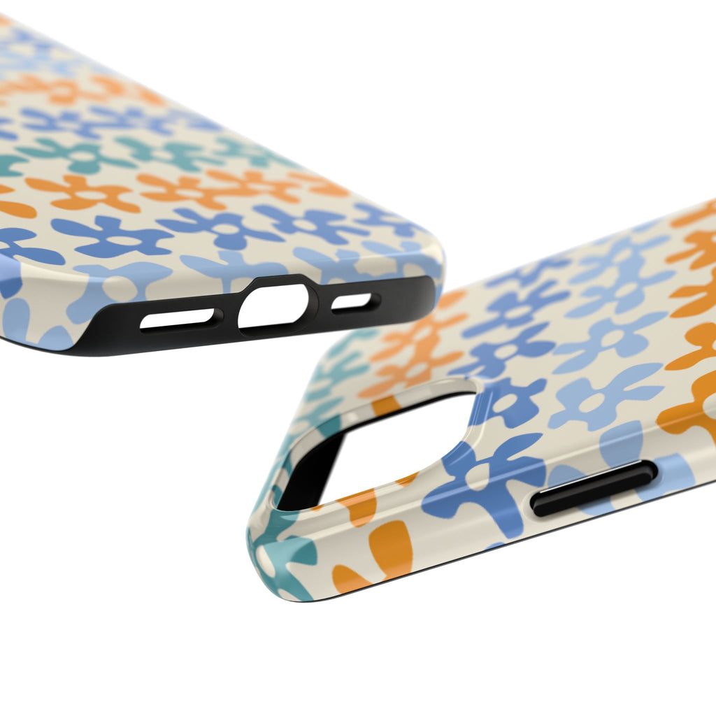 Floral Stripe Tough Phone Case — Colorful Retro Doodle Protection