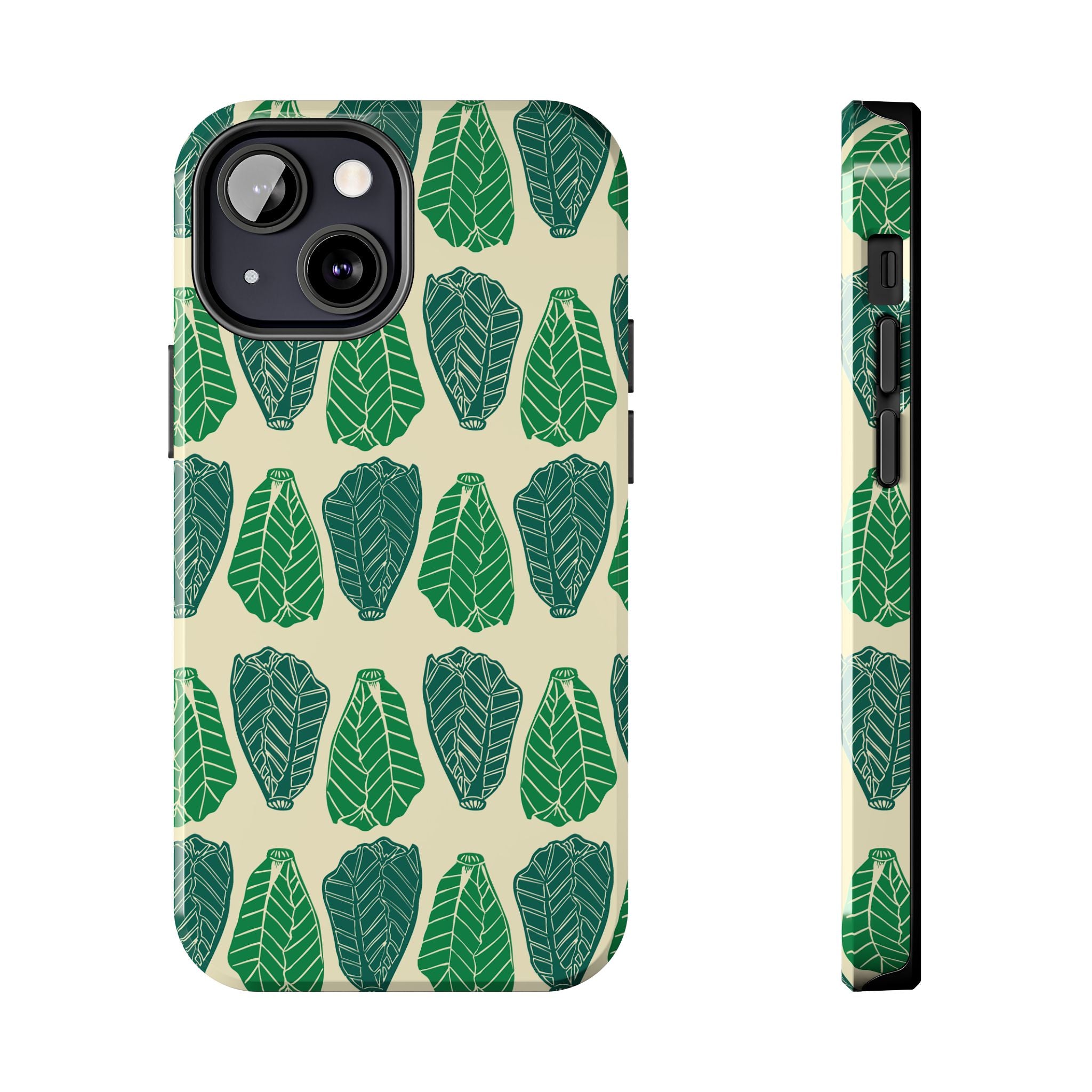 Leaf Pattern Tough Phone Case — Green Botanical Protective Phone Cover