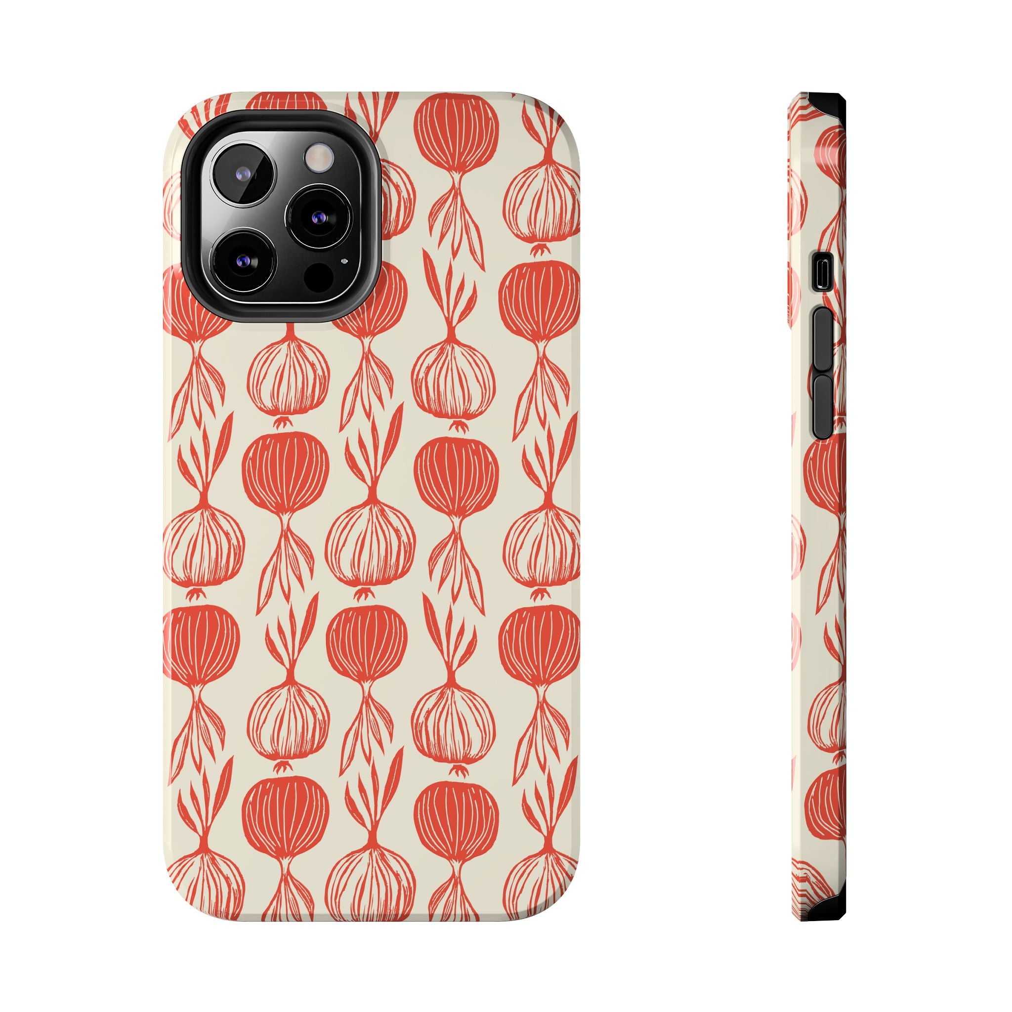 Floral Onion Pattern Tough Phone Case — Red Botanical Protective Phone Cover