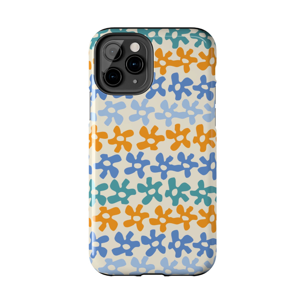 Floral Stripe Tough Phone Case — Colorful Retro Doodle Protection