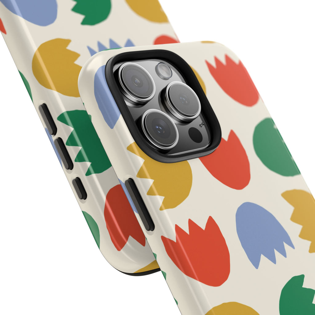 Tough Phone Case — Retro Tulip Pattern Green Floral Protective Cover