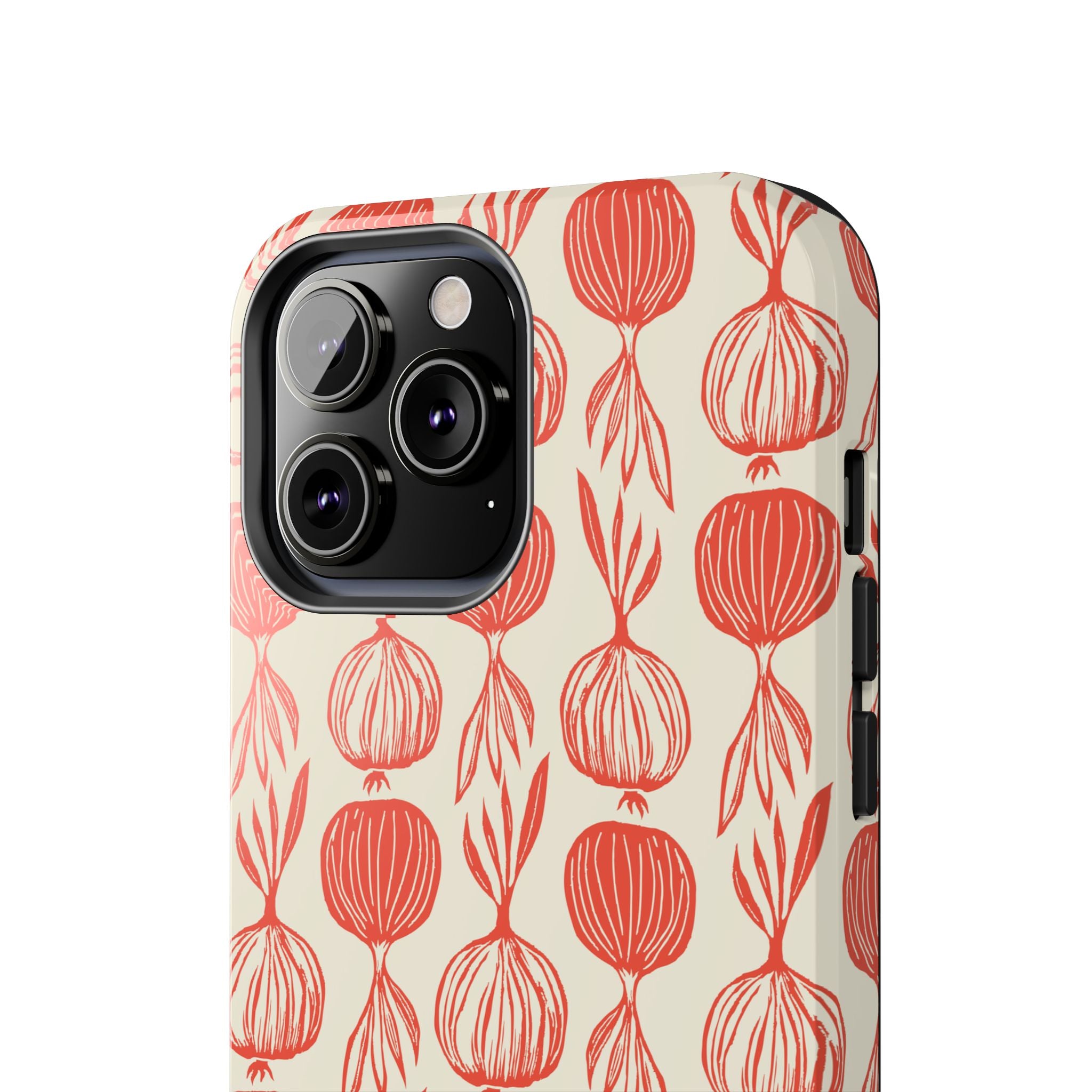 Floral Onion Pattern Tough Phone Case — Red Botanical Protective Phone Cover