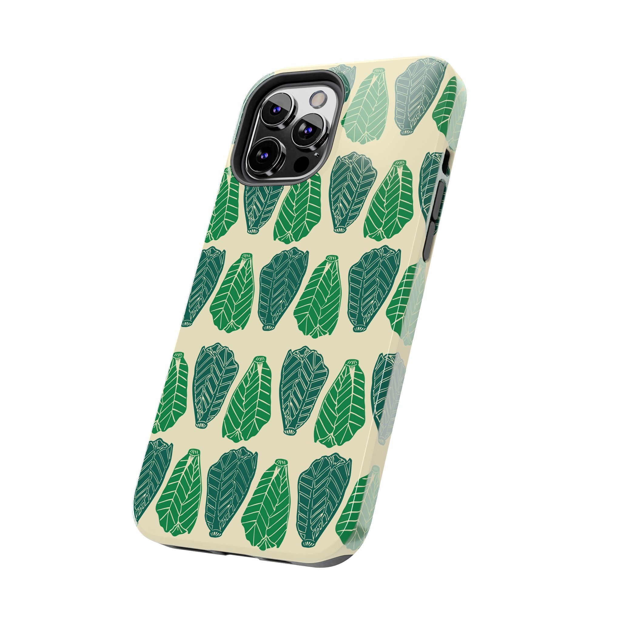 Leaf Pattern Tough Phone Case — Green Botanical Protective Phone Cover