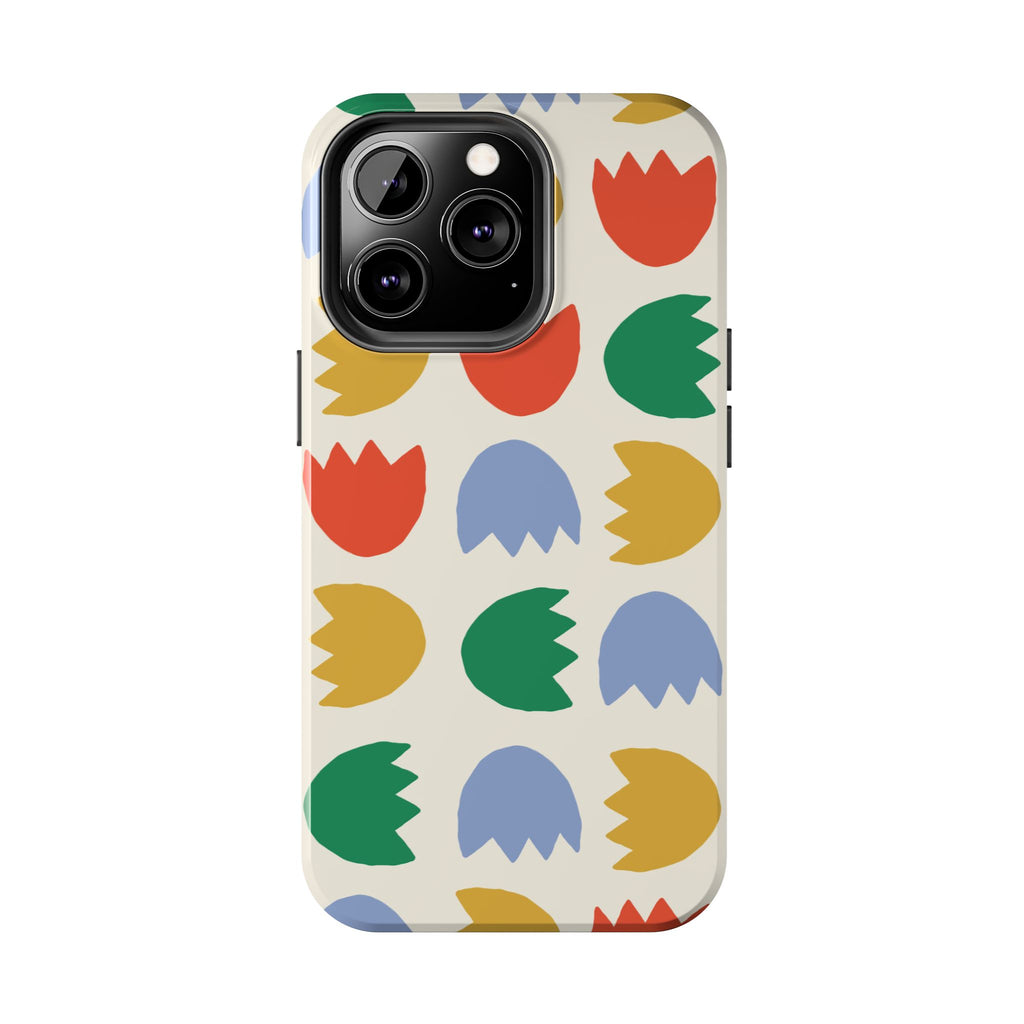 Tough Phone Case — Retro Tulip Pattern Green Floral Protective Cover