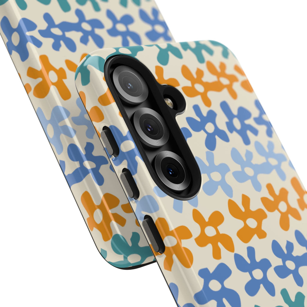 Floral Stripe Tough Phone Case — Colorful Retro Doodle Protection