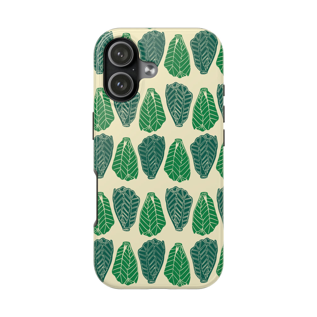 Leaf Pattern Tough Phone Case — Green Botanical Protective Phone Cover