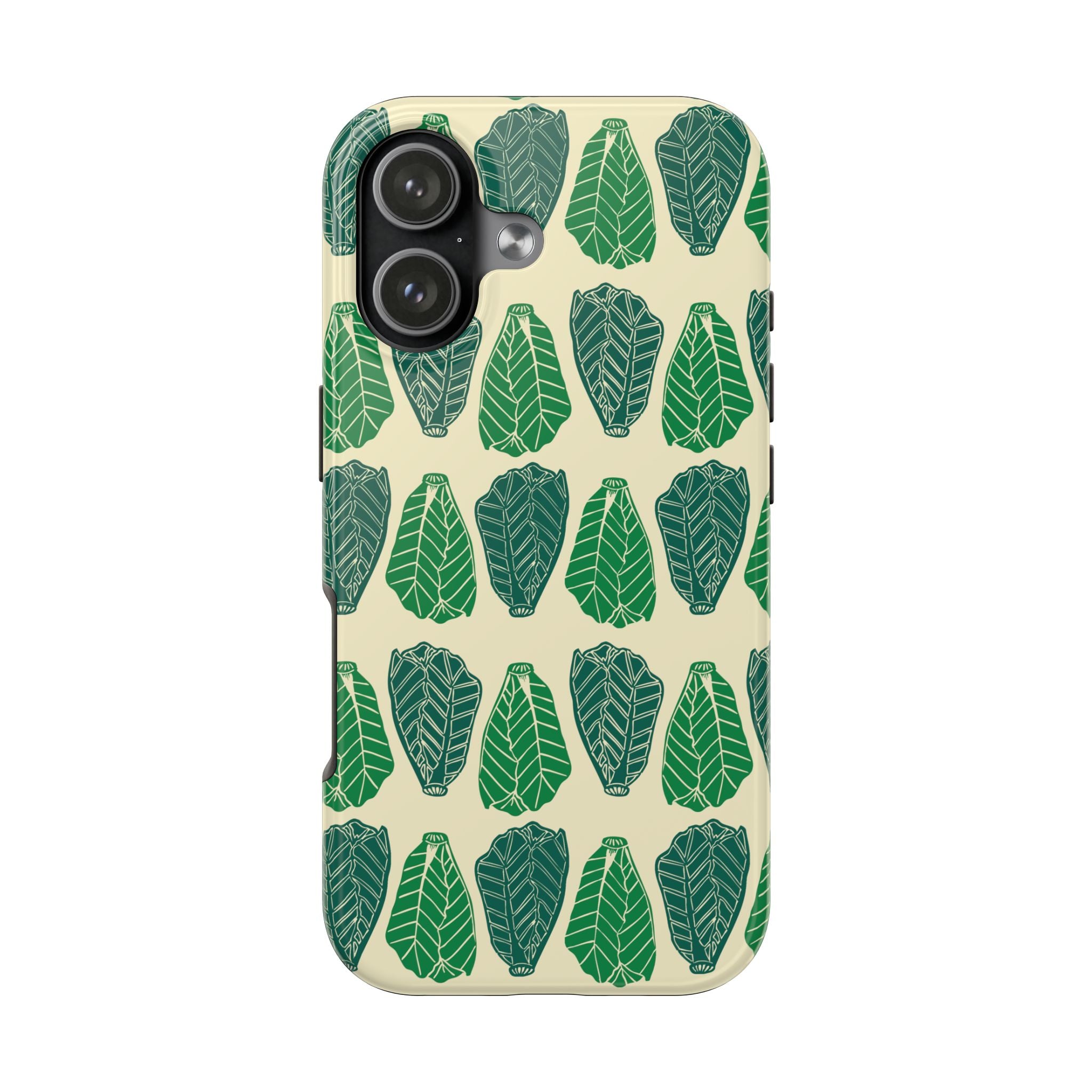 Leaf Pattern Tough Phone Case — Green Botanical Protective Phone Cover