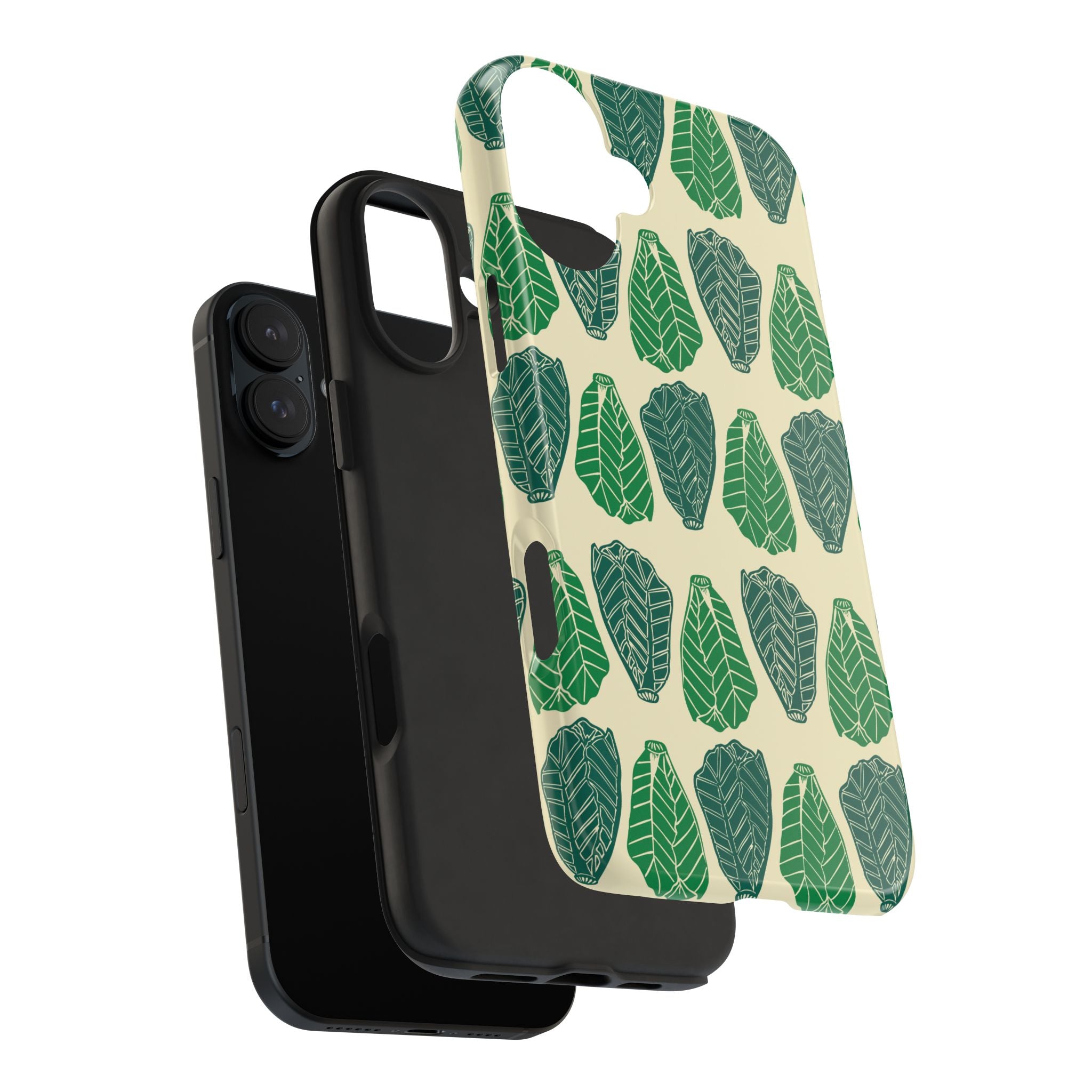 Leaf Pattern Tough Phone Case — Green Botanical Protective Phone Cover