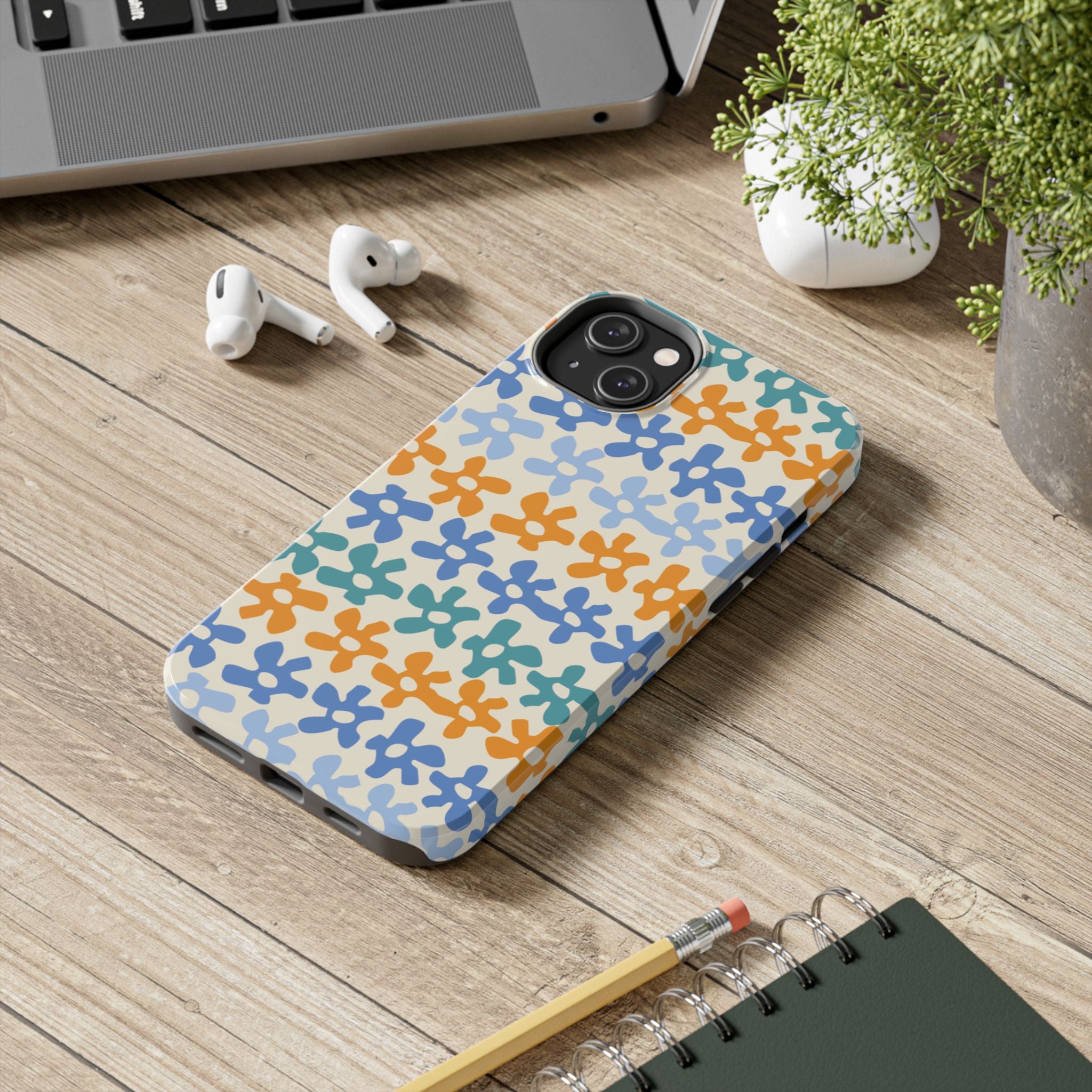 Floral Stripe Tough Phone Case — Colorful Retro Doodle Protection