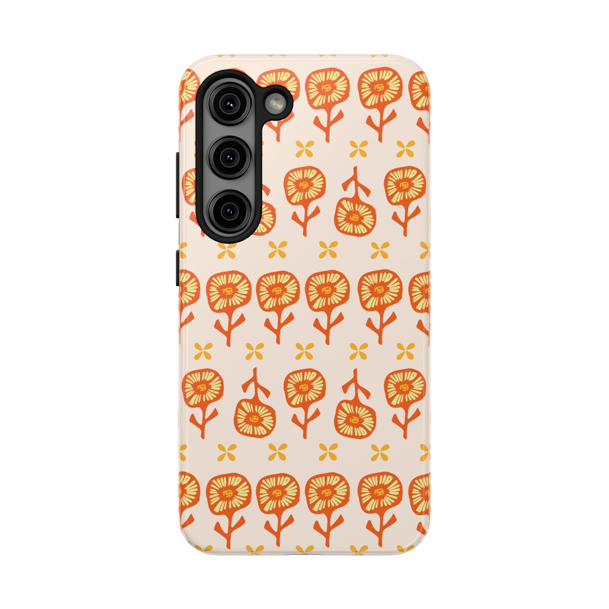 Retro Orange Floral Tough Phone Case — Durable Protective Phone Cover