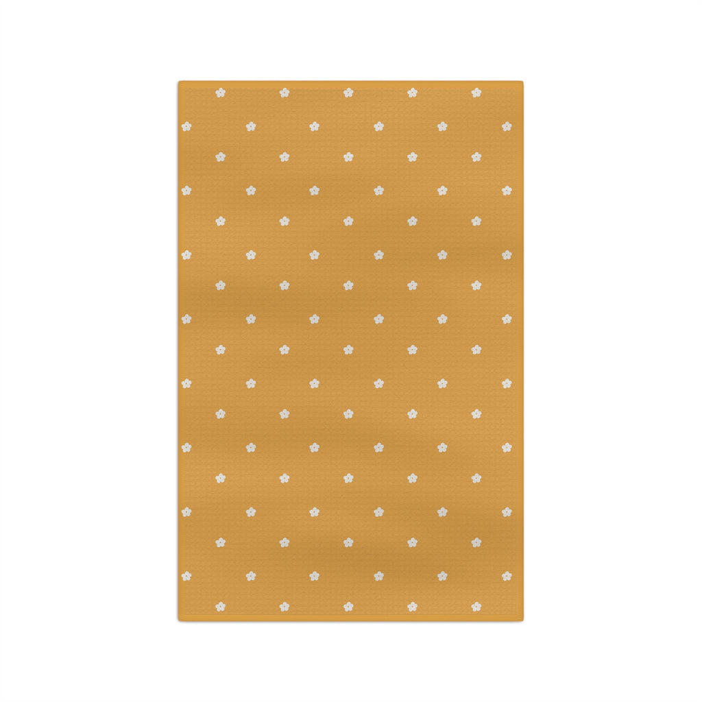 Floral Dot Tea Towel — Mustard Microfiber Kitchen Towel