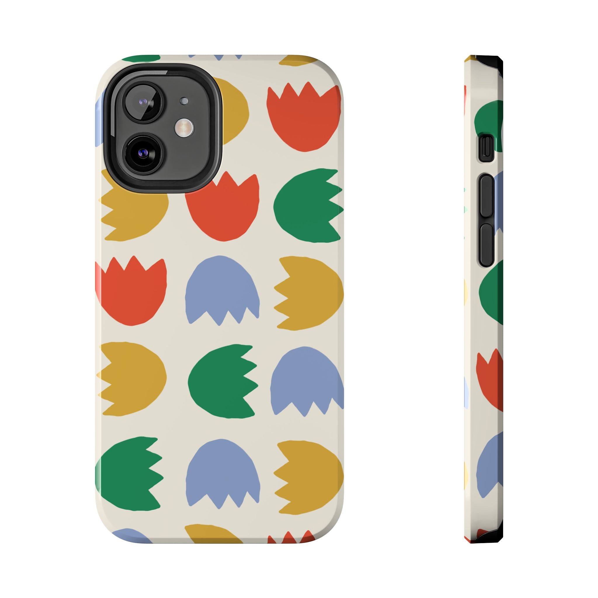Tough Phone Case — Retro Tulip Pattern Green Floral Protective Cover