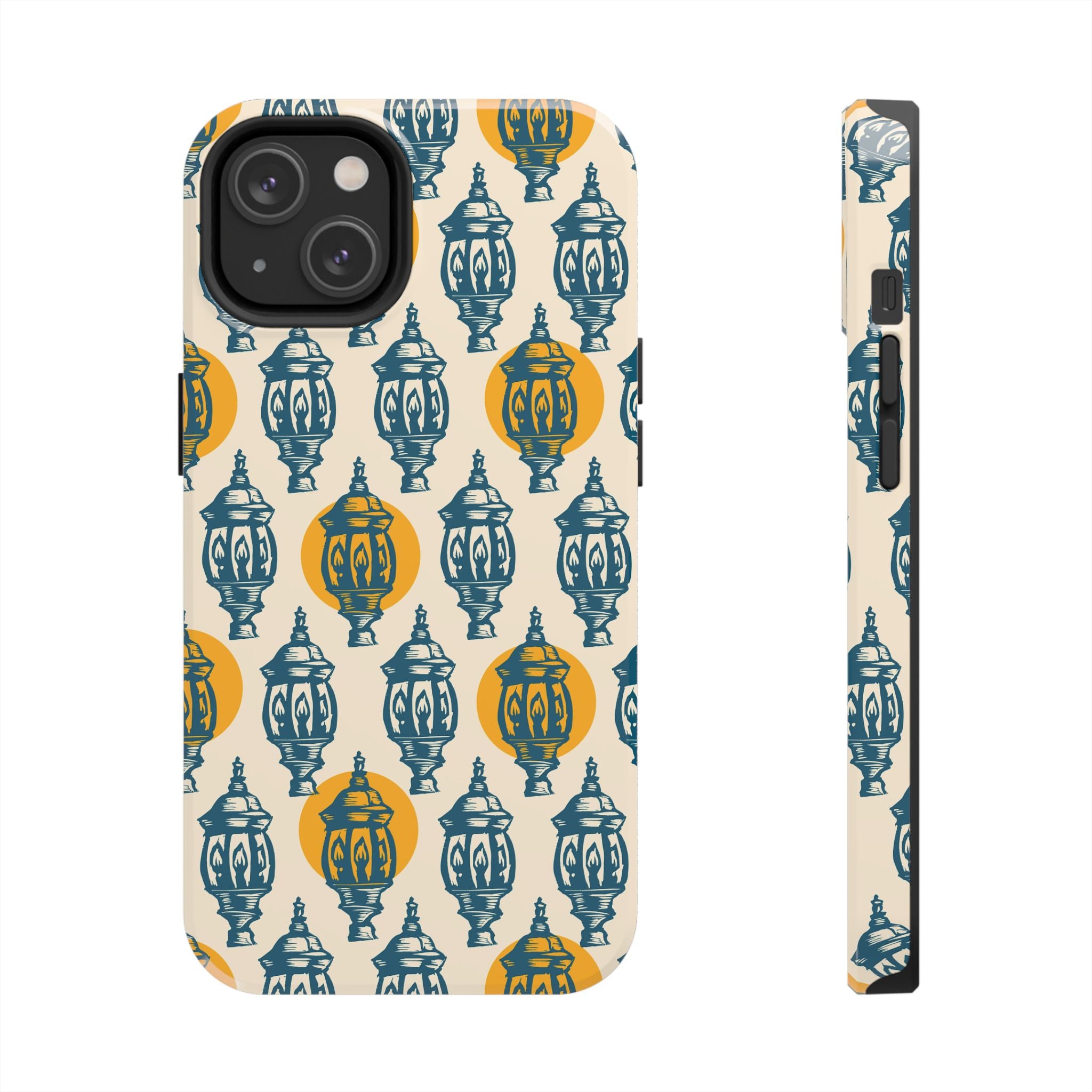Tough Phone Case — Blue & Mustard Lantern Pattern Slim Protective Cover
