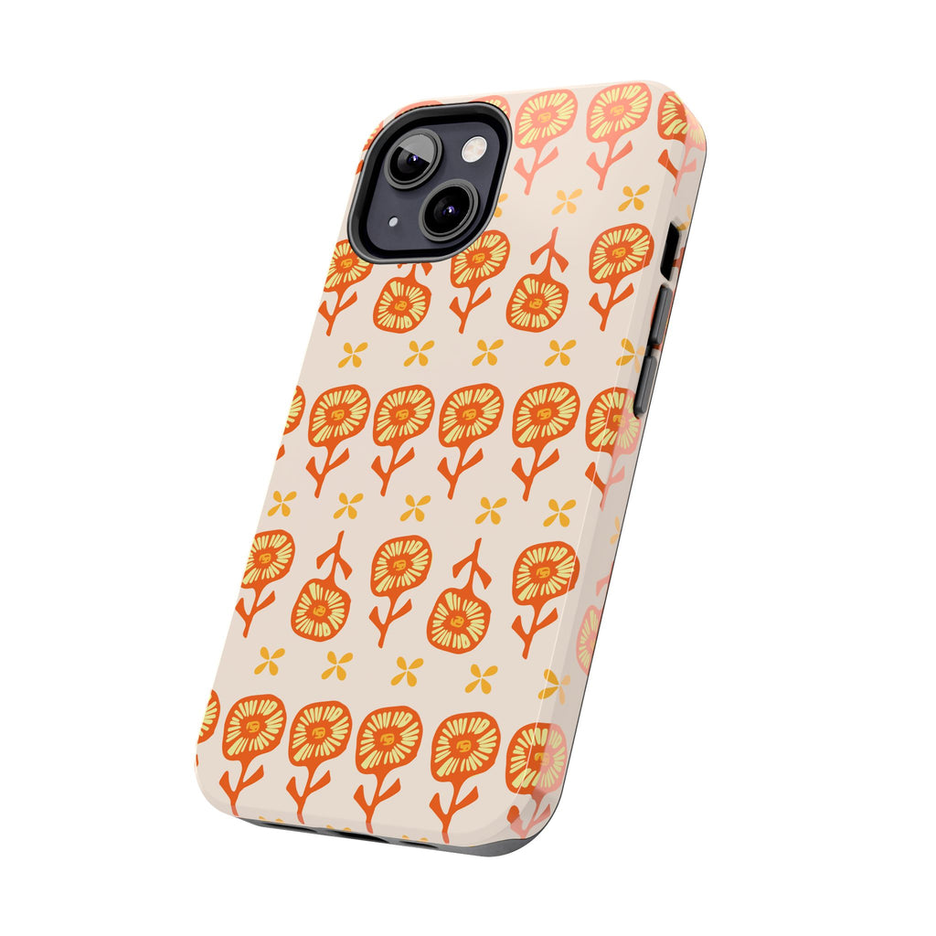Retro Orange Floral Tough Phone Case — Durable Protective Phone Cover