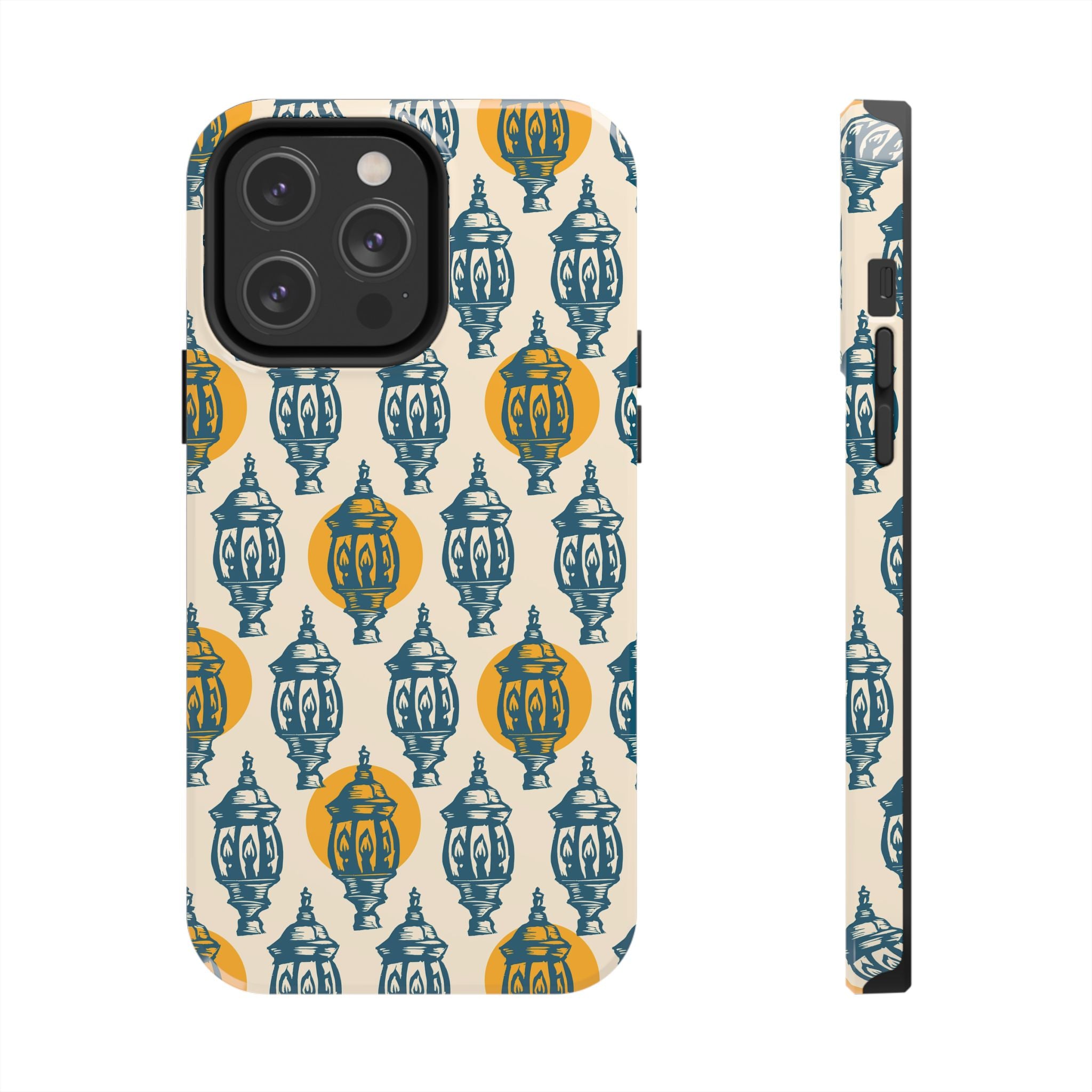 Tough Phone Case — Blue & Mustard Lantern Pattern Slim Protective Cover