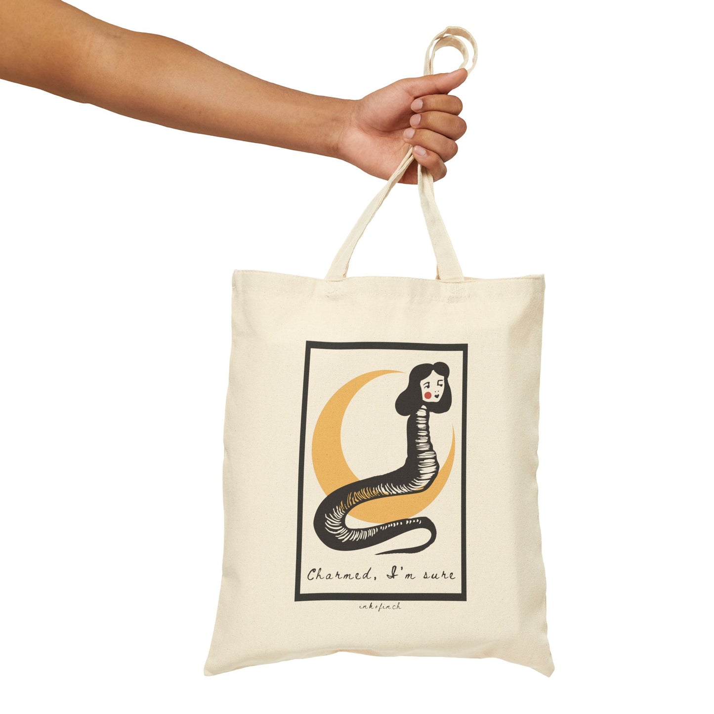Weird Snake Lady Graphic Cotton Canvas Cryptid Tote Bag - Funny Tote Bags - Custom Tote Bags - Cute Cryptid Tote Bag
