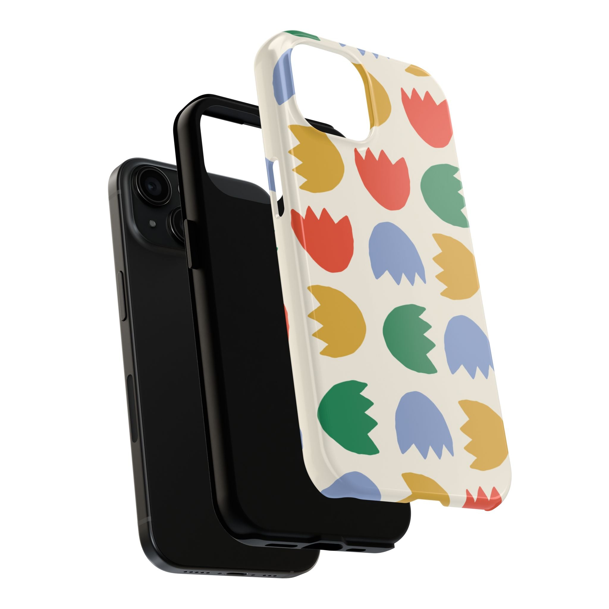Tough Phone Case — Retro Tulip Pattern Green Floral Protective Cover