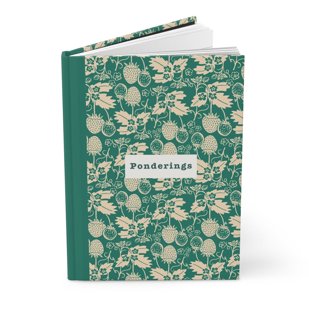 Floral Thistle Hardcover Journal — Botanical Green Strawberry Pattern