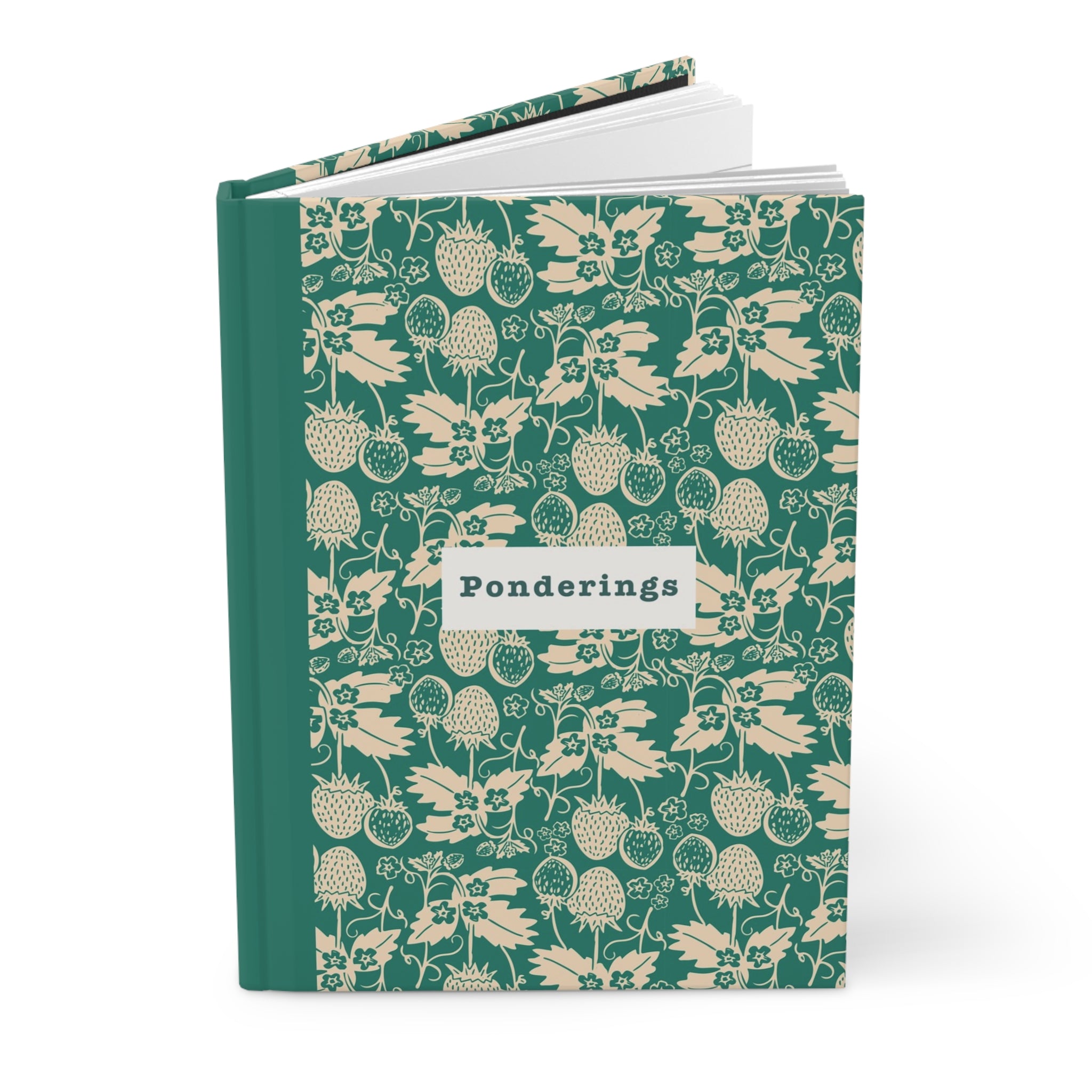 Floral Thistle Hardcover Journal — Botanical Green Strawberry Pattern