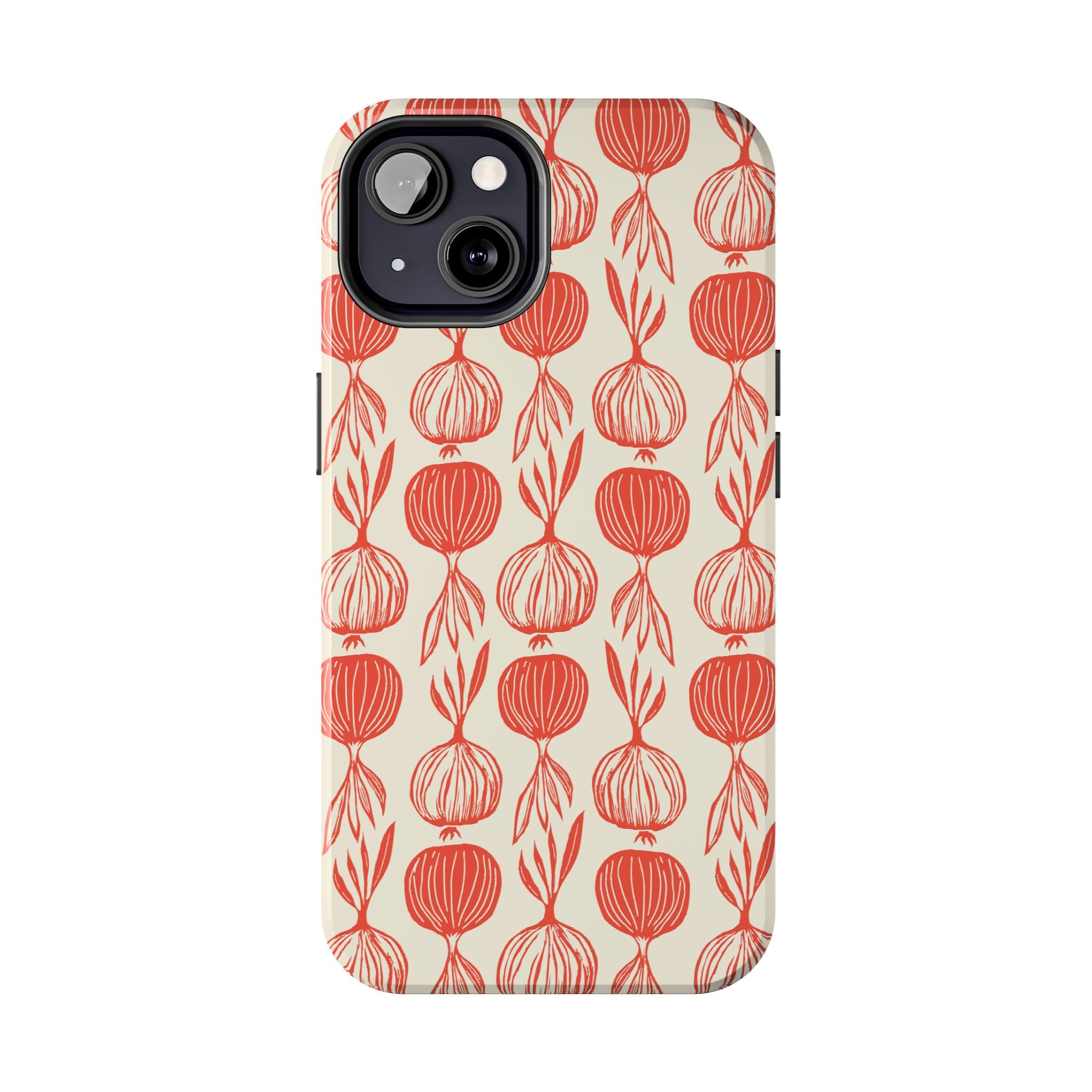 Floral Onion Pattern Tough Phone Case — Red Botanical Protective Phone Cover