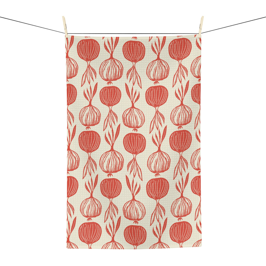 Onion Pattern Microfiber Tea Towel — Rustic Red Kitchen Towel
