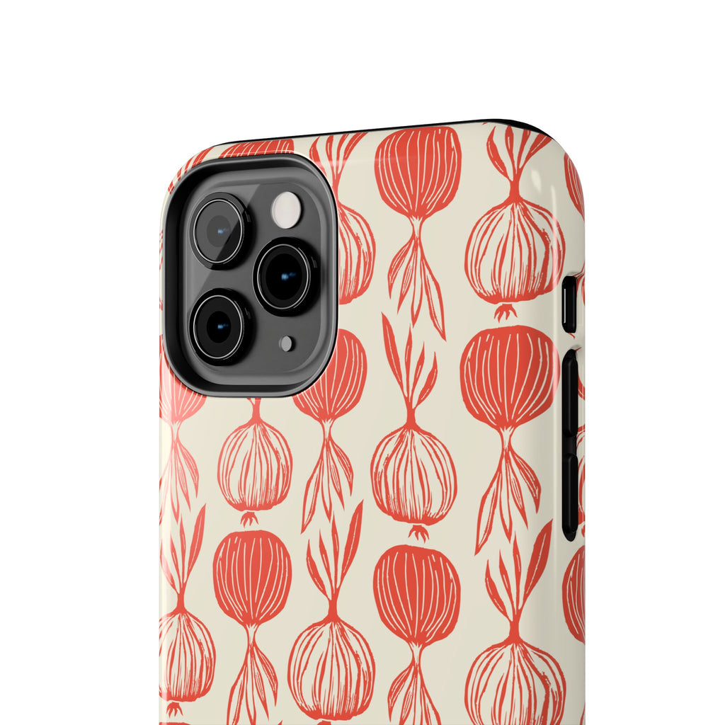Floral Onion Pattern Tough Phone Case — Red Botanical Protective Phone Cover