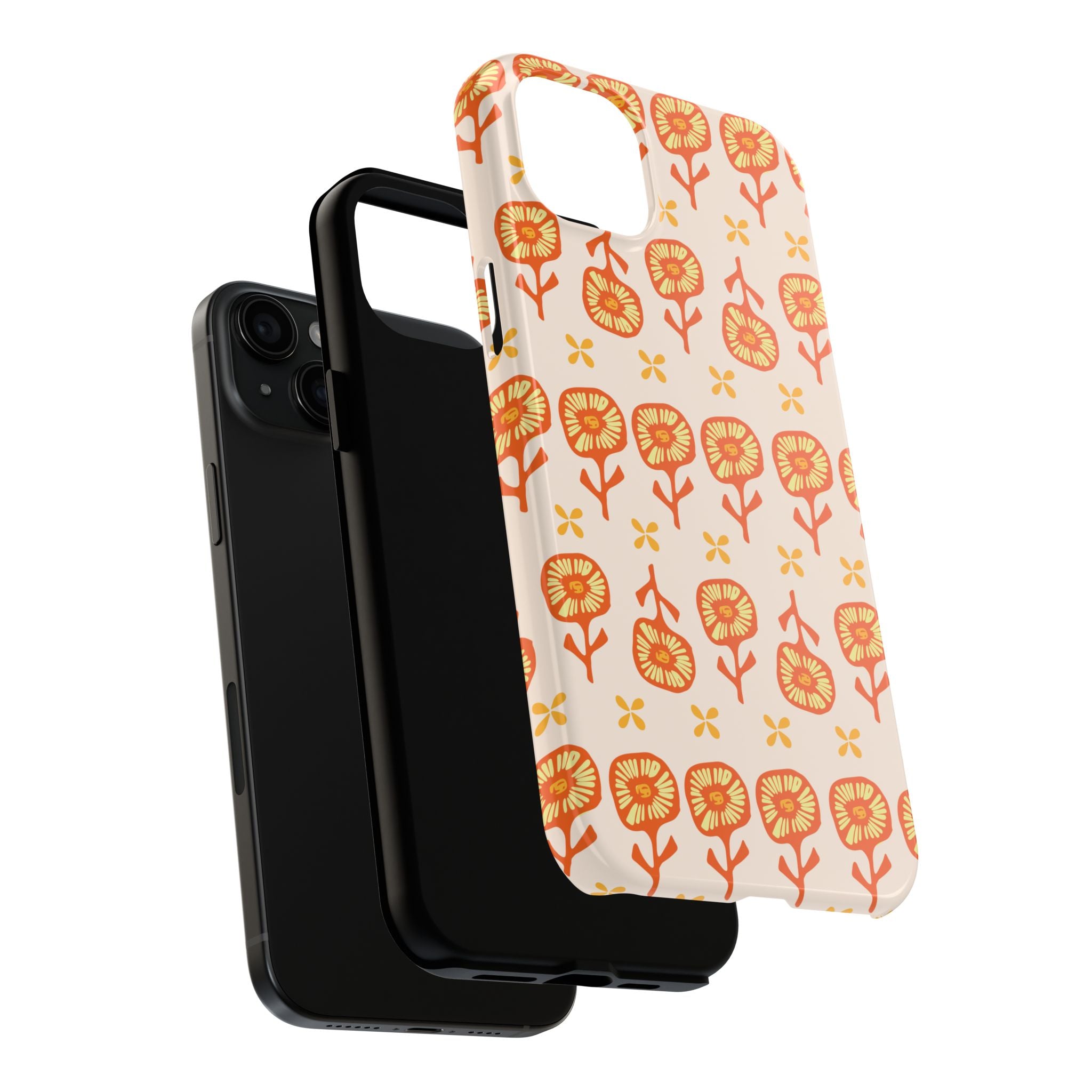 Retro Orange Floral Tough Phone Case — Durable Protective Phone Cover