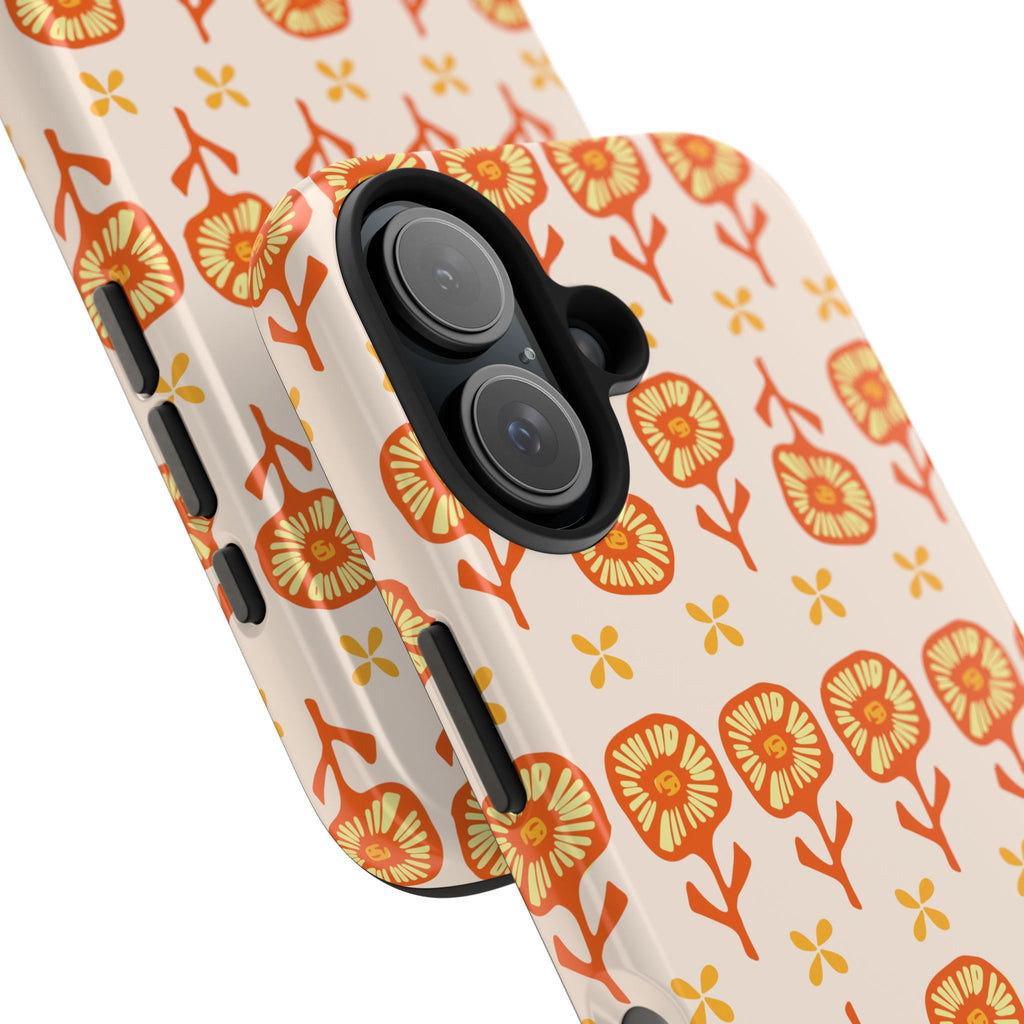 Retro Orange Floral Tough Phone Case — Durable Protective Phone Cover