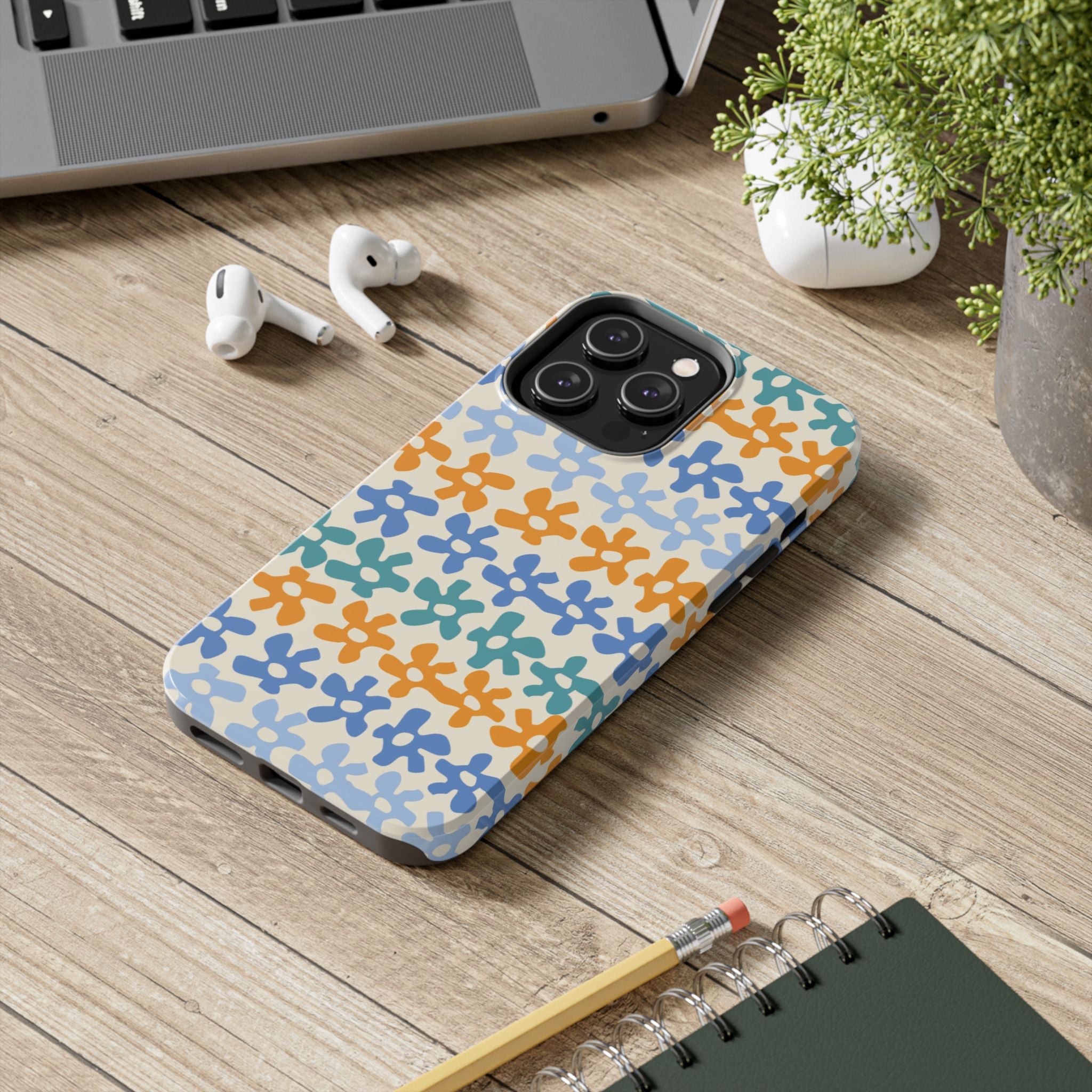 Floral Stripe Tough Phone Case — Colorful Retro Doodle Protection