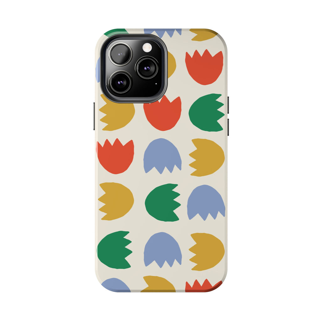 Tough Phone Case — Retro Tulip Pattern Green Floral Protective Cover