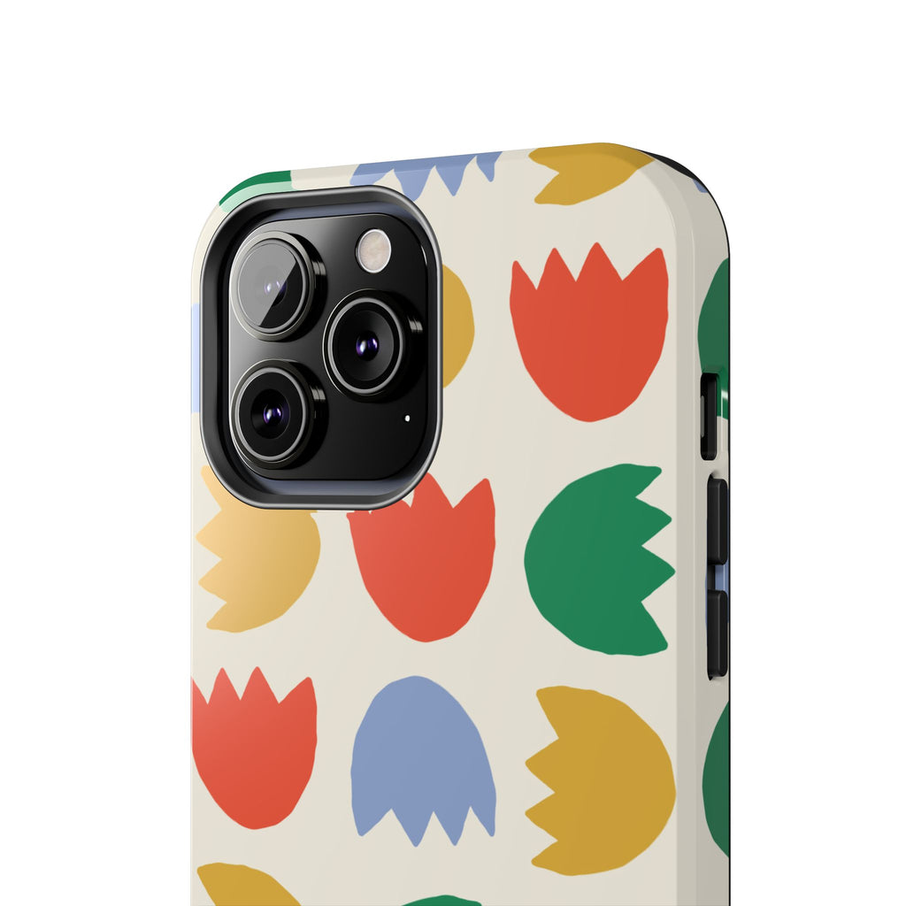 Tough Phone Case — Retro Tulip Pattern Green Floral Protective Cover