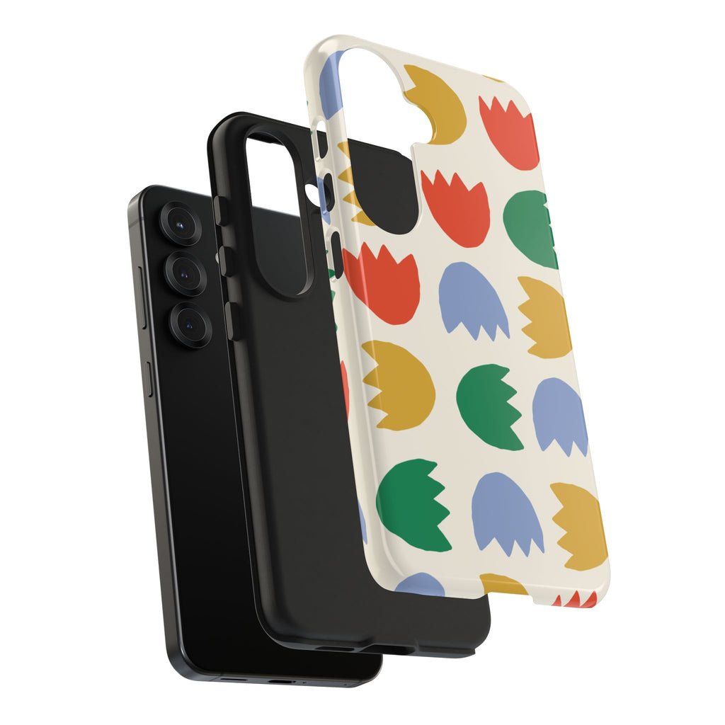 Tough Phone Case — Retro Tulip Pattern Green Floral Protective Cover