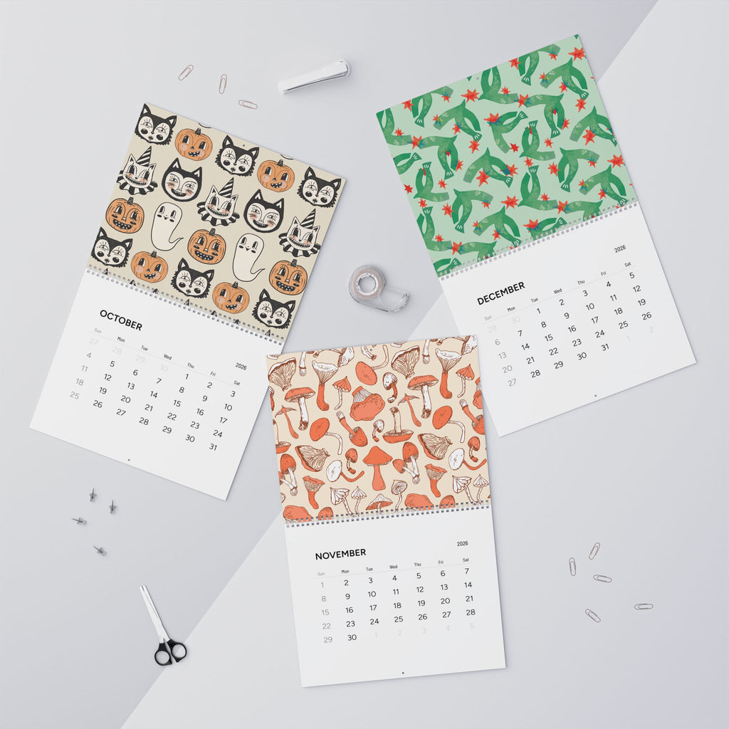 2026 Modern Folk Pattern Wall Calendar – Floral & Illustrative Kitchen Art
