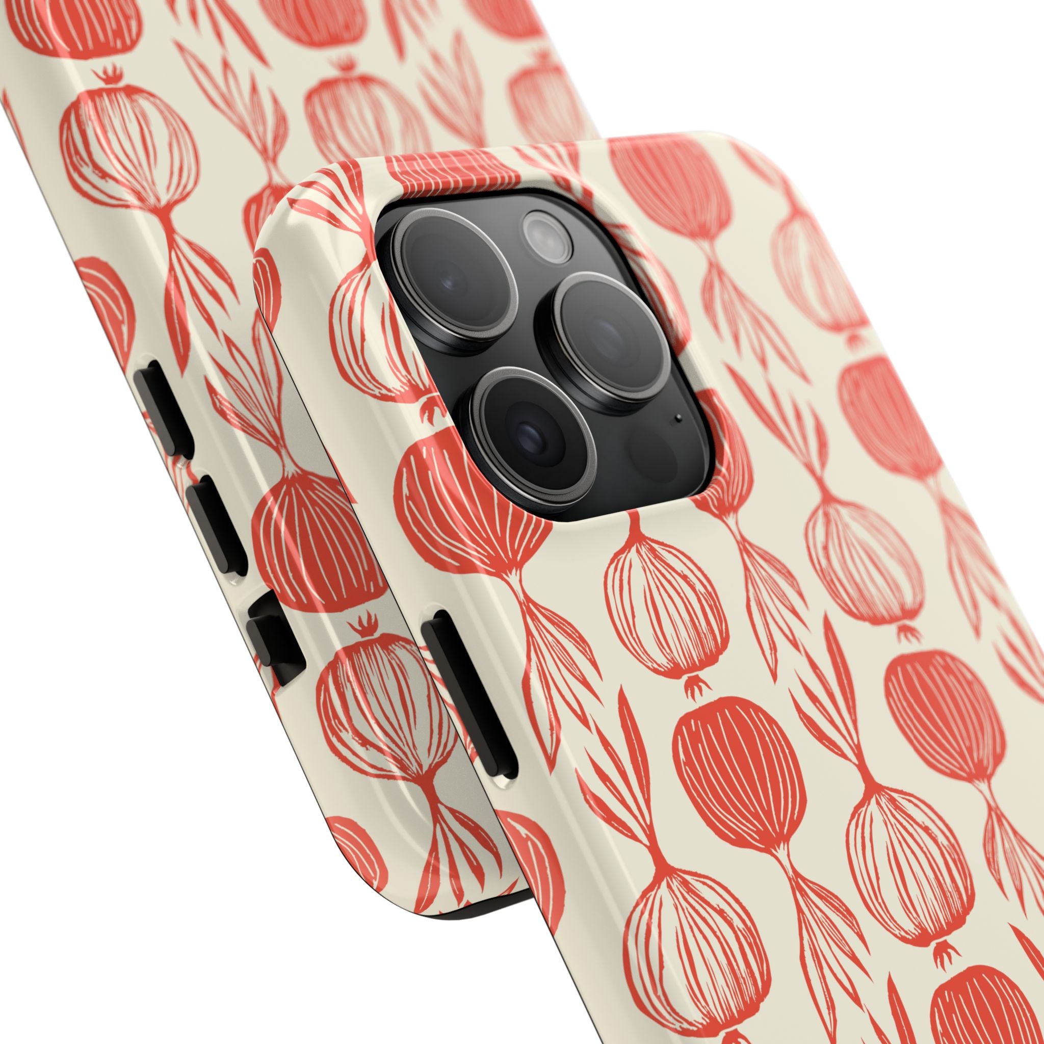 Floral Onion Pattern Tough Phone Case — Red Botanical Protective Phone Cover