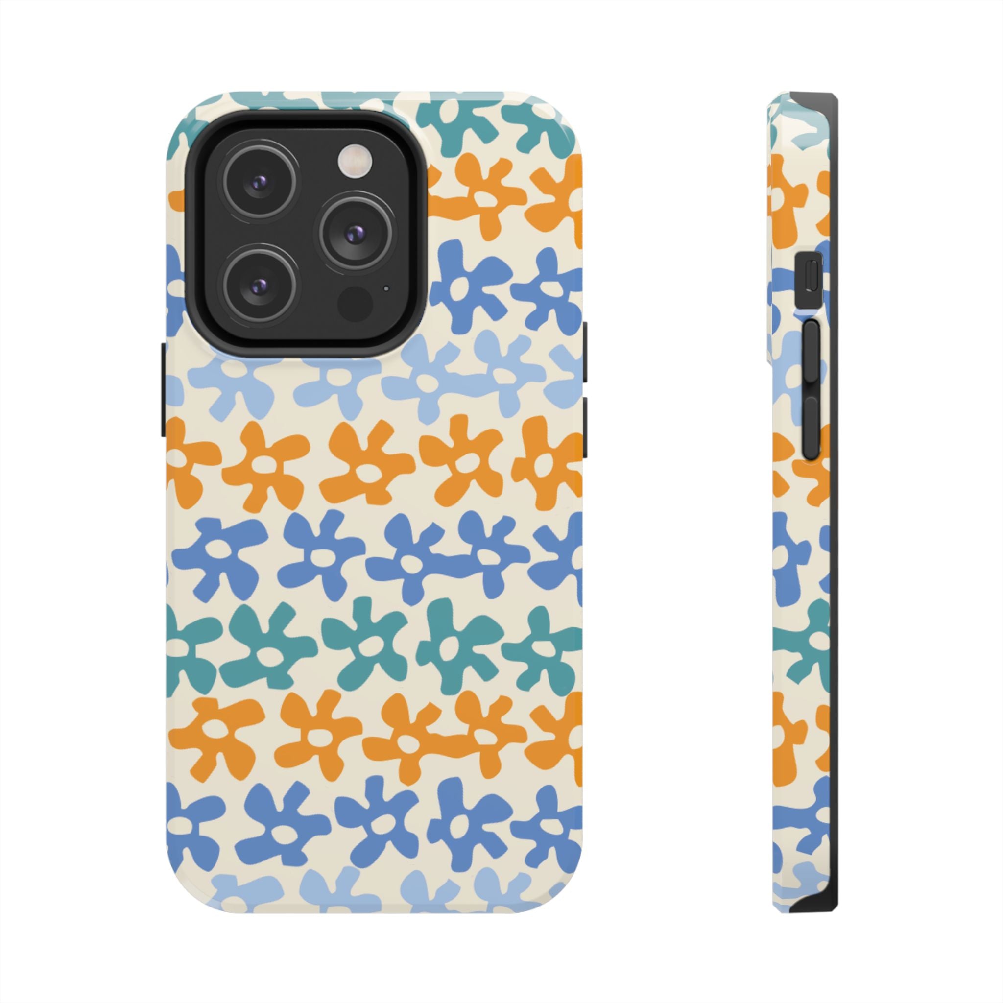 Floral Stripe Tough Phone Case — Colorful Retro Doodle Protection