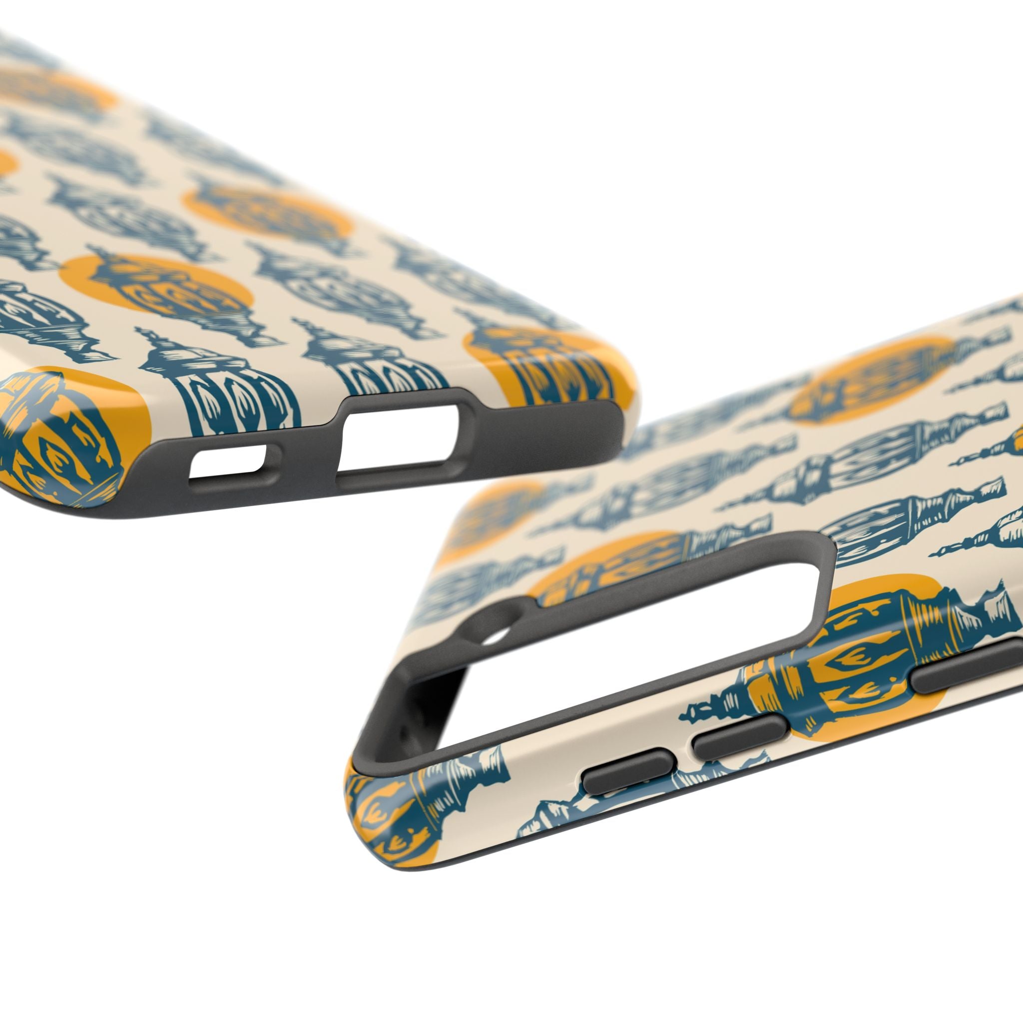 Tough Phone Case — Blue & Mustard Lantern Pattern Slim Protective Cover