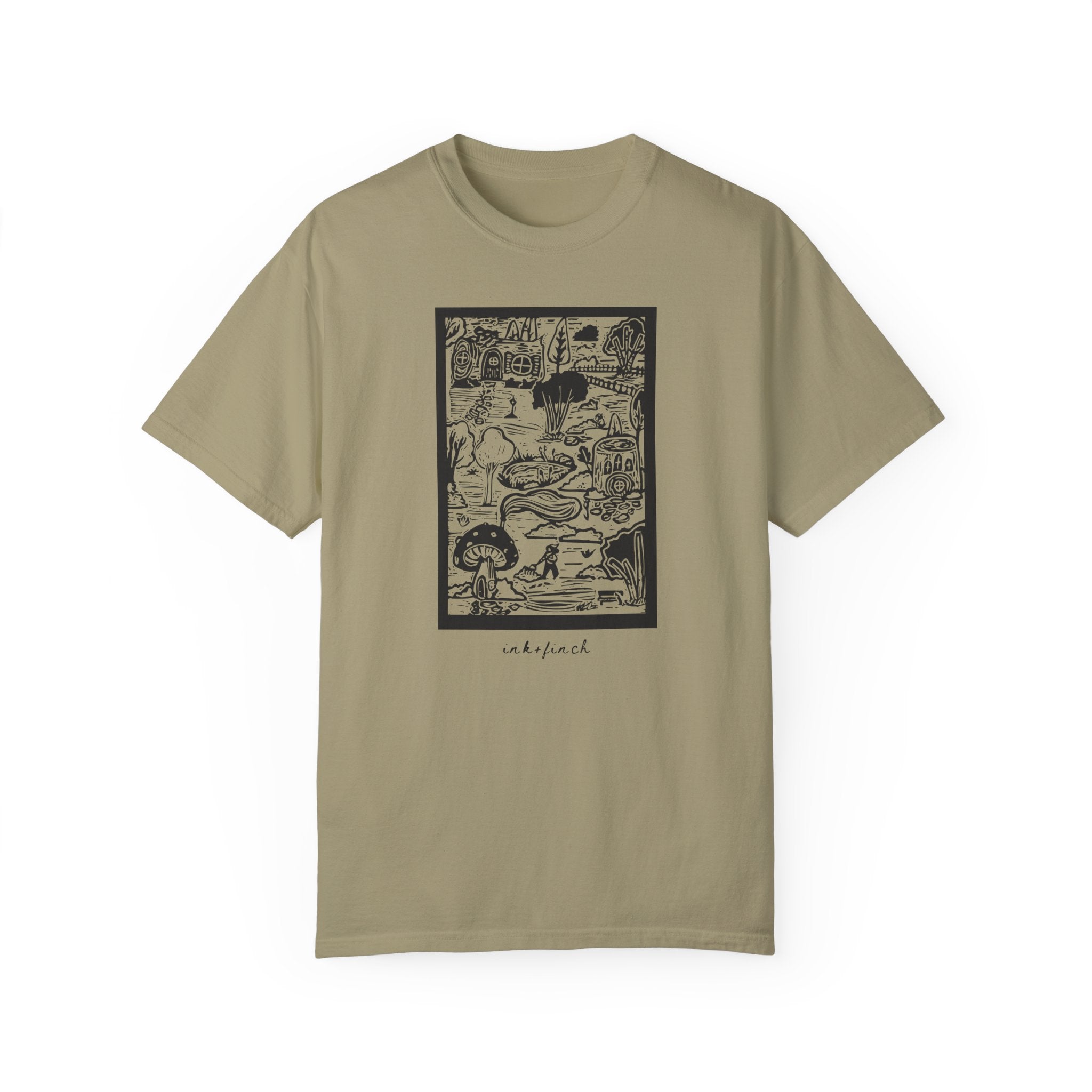 Fantasy Map Cottagecore T-shirt - Whimsical Folk Art for Goblincore Aesthetic