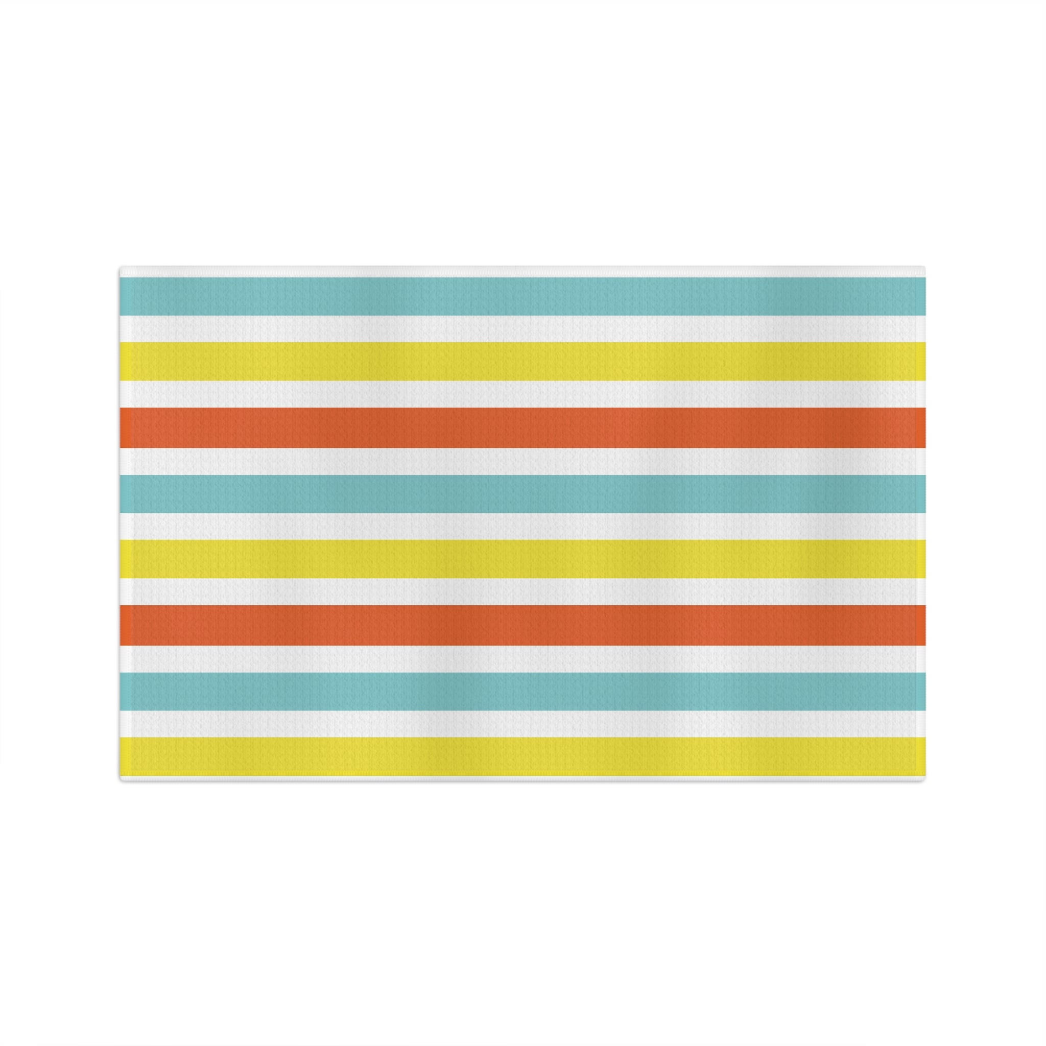 Striped Microfiber Tea Towel — Retro Coastal Blue, Coral & Yellow Kitchen Towel