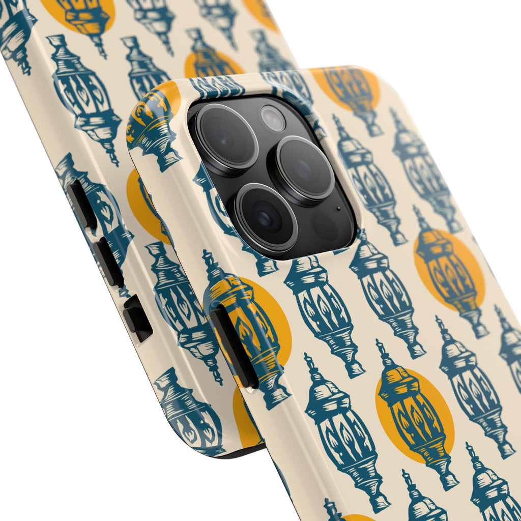 Tough Phone Case — Blue & Mustard Lantern Pattern Slim Protective Cover