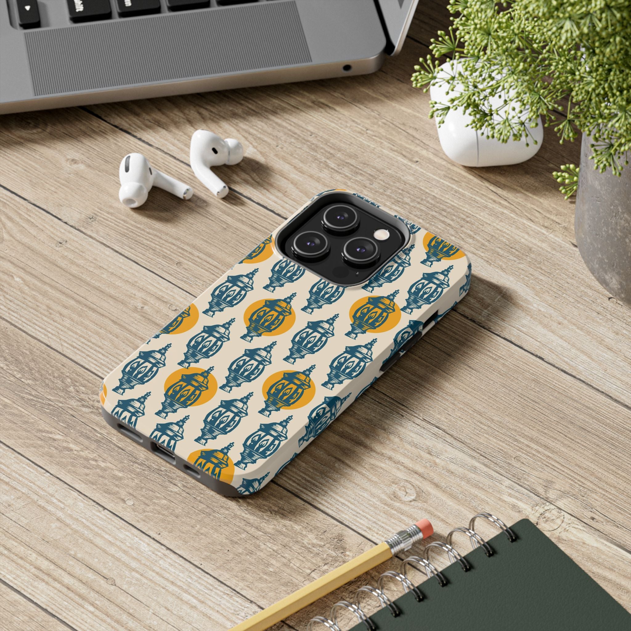 Tough Phone Case — Blue & Mustard Lantern Pattern Slim Protective Cover
