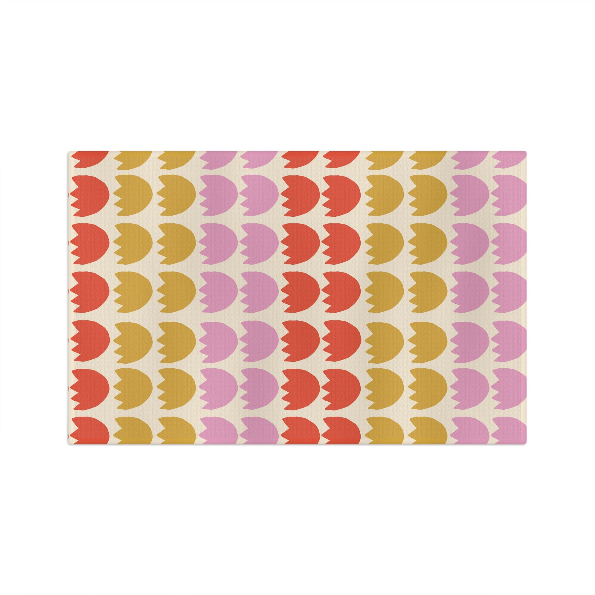 Tulip Pattern Microfiber Tea Towel — Retro Pink, Coral & Mustard Kitchen Towel