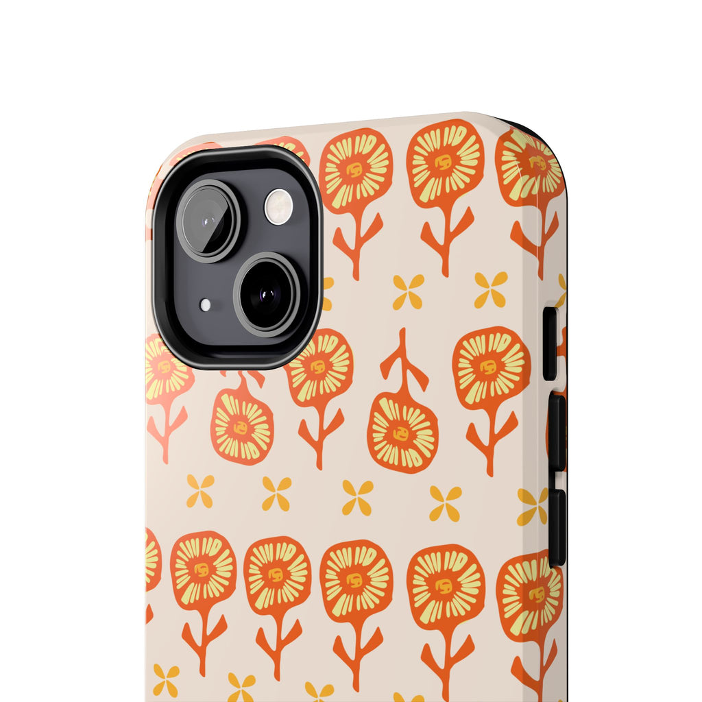 Retro Orange Floral Tough Phone Case — Durable Protective Phone Cover