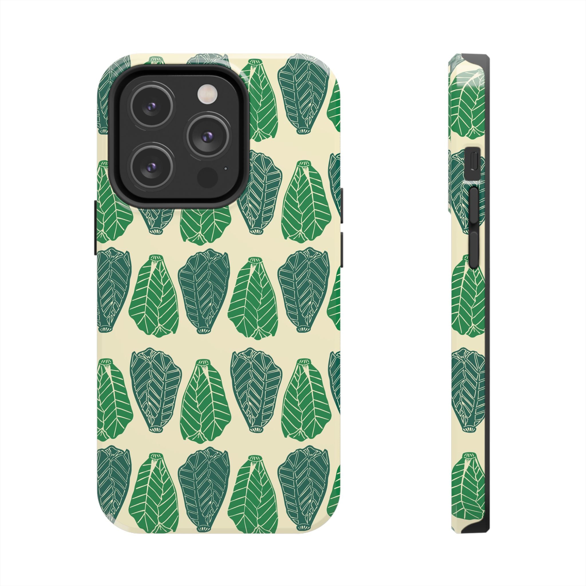Leaf Pattern Tough Phone Case — Green Botanical Protective Phone Cover