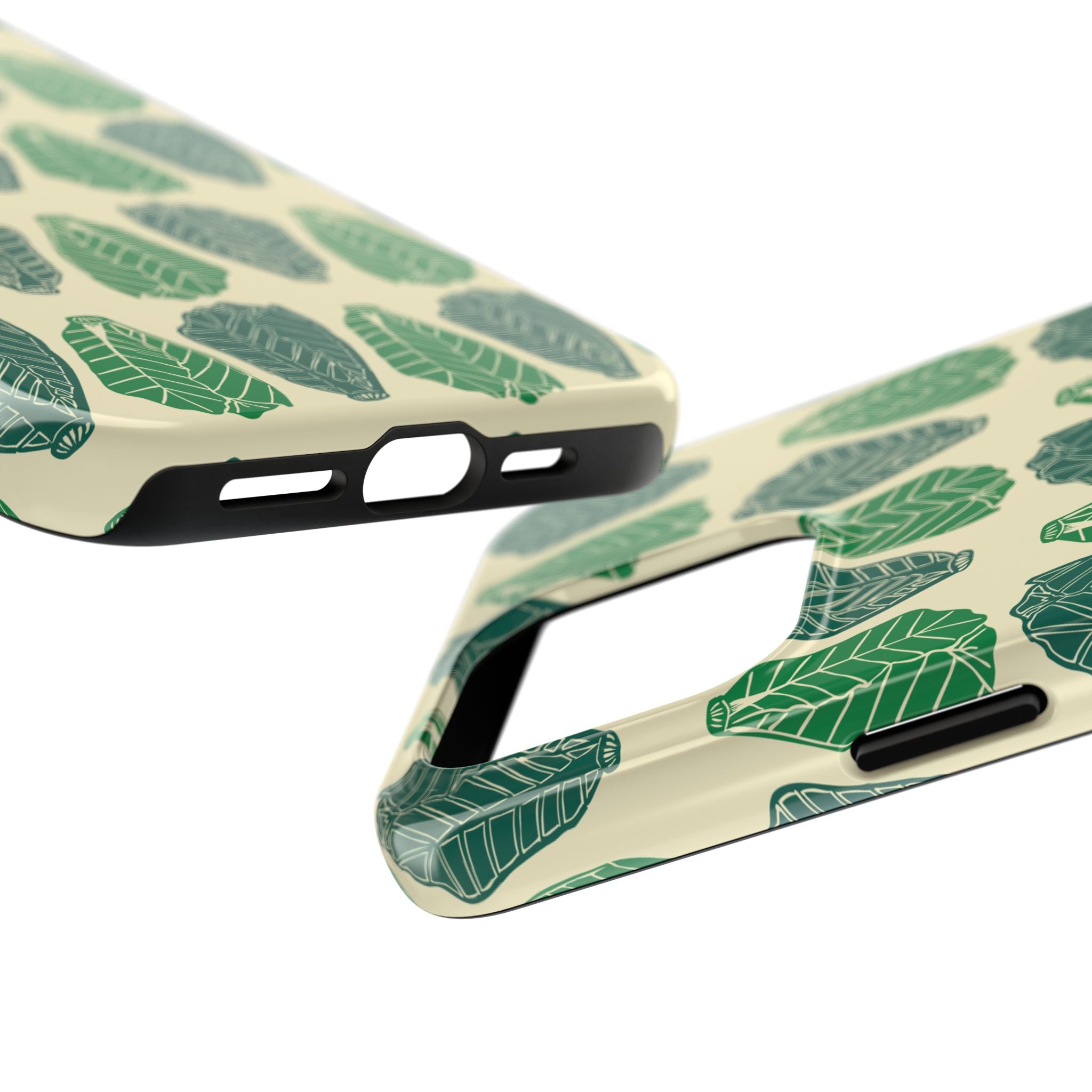 Leaf Pattern Tough Phone Case — Green Botanical Protective Phone Cover