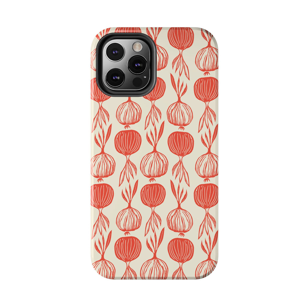 Floral Onion Pattern Tough Phone Case — Red Botanical Protective Phone Cover