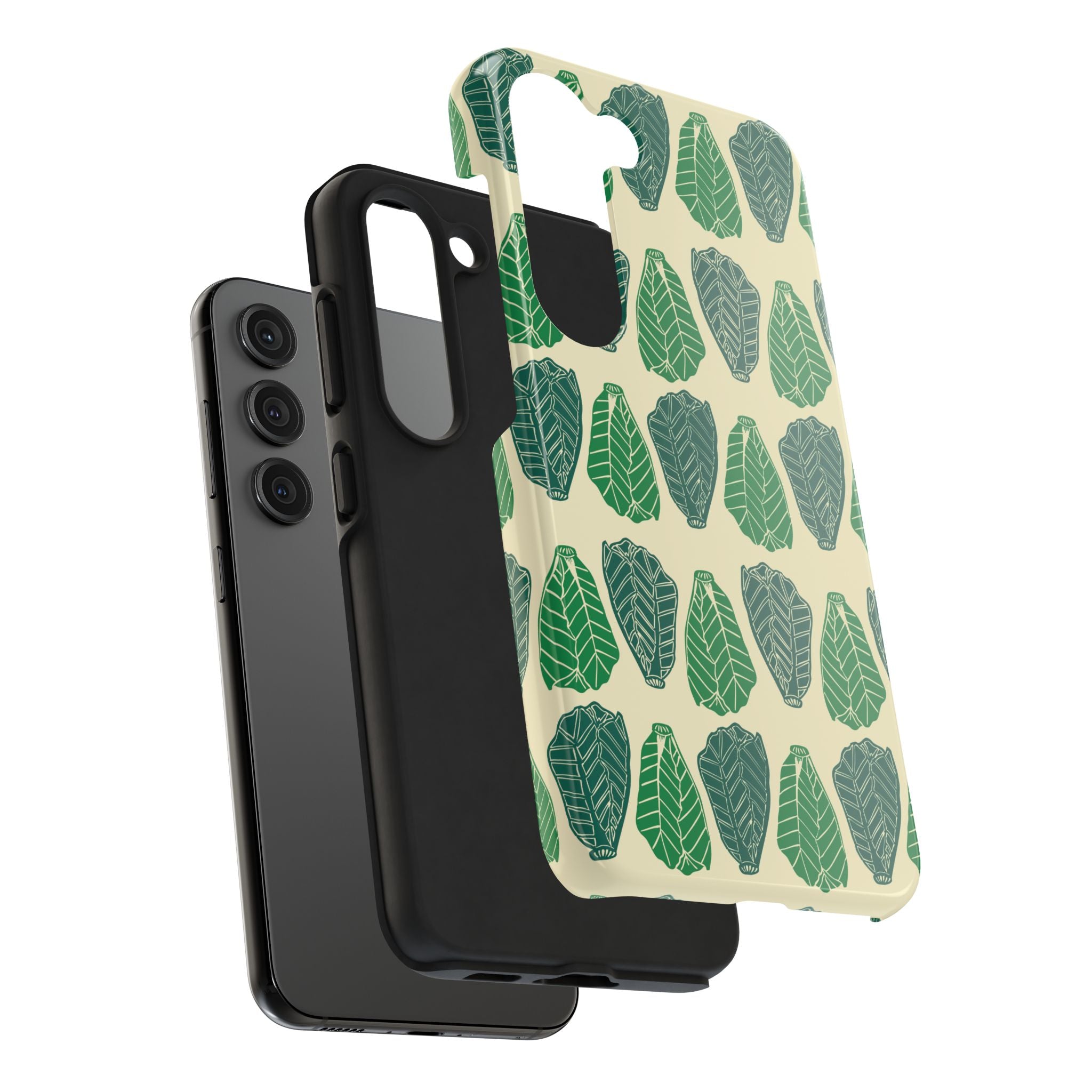 Leaf Pattern Tough Phone Case — Green Botanical Protective Phone Cover