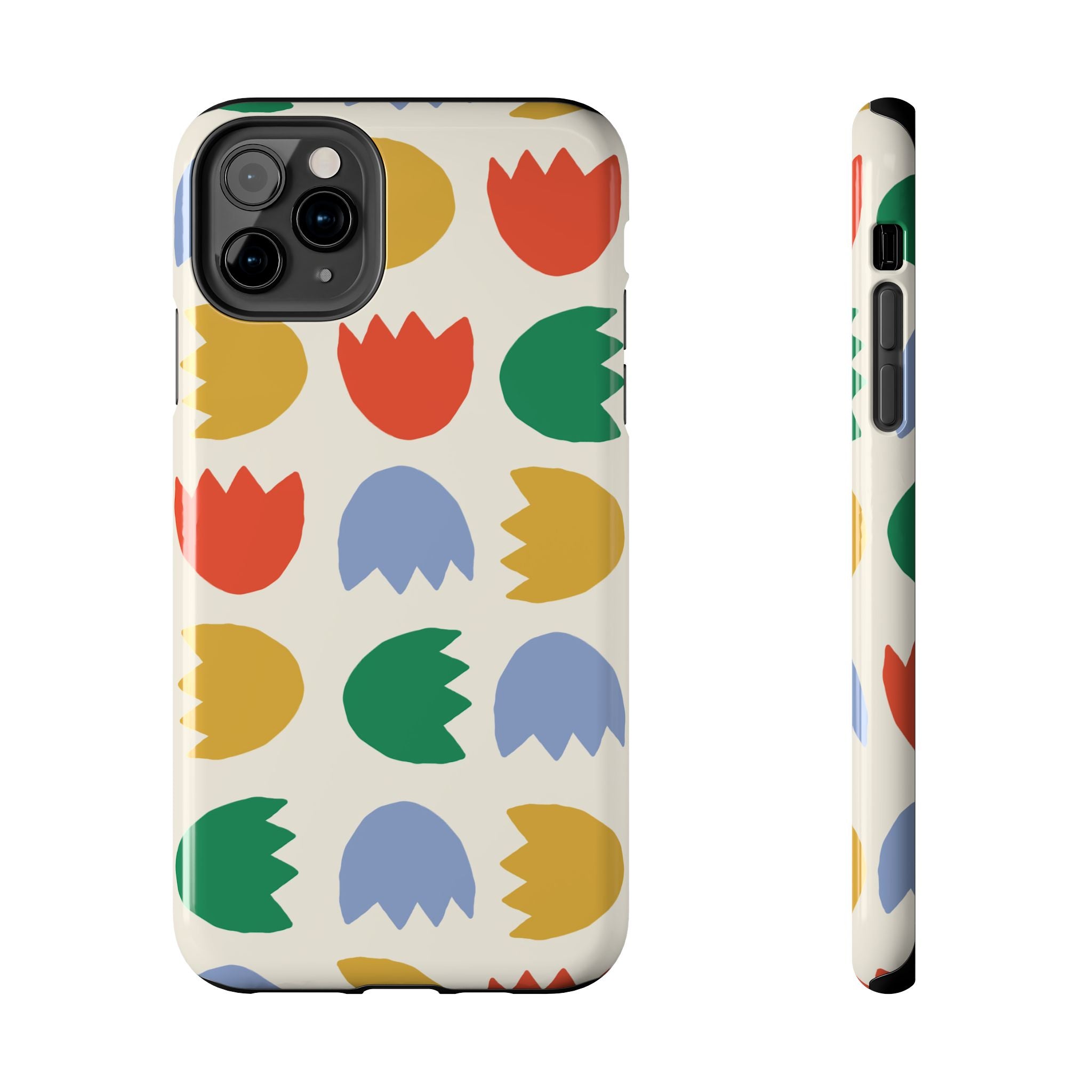Tough Phone Case — Retro Tulip Pattern Green Floral Protective Cover